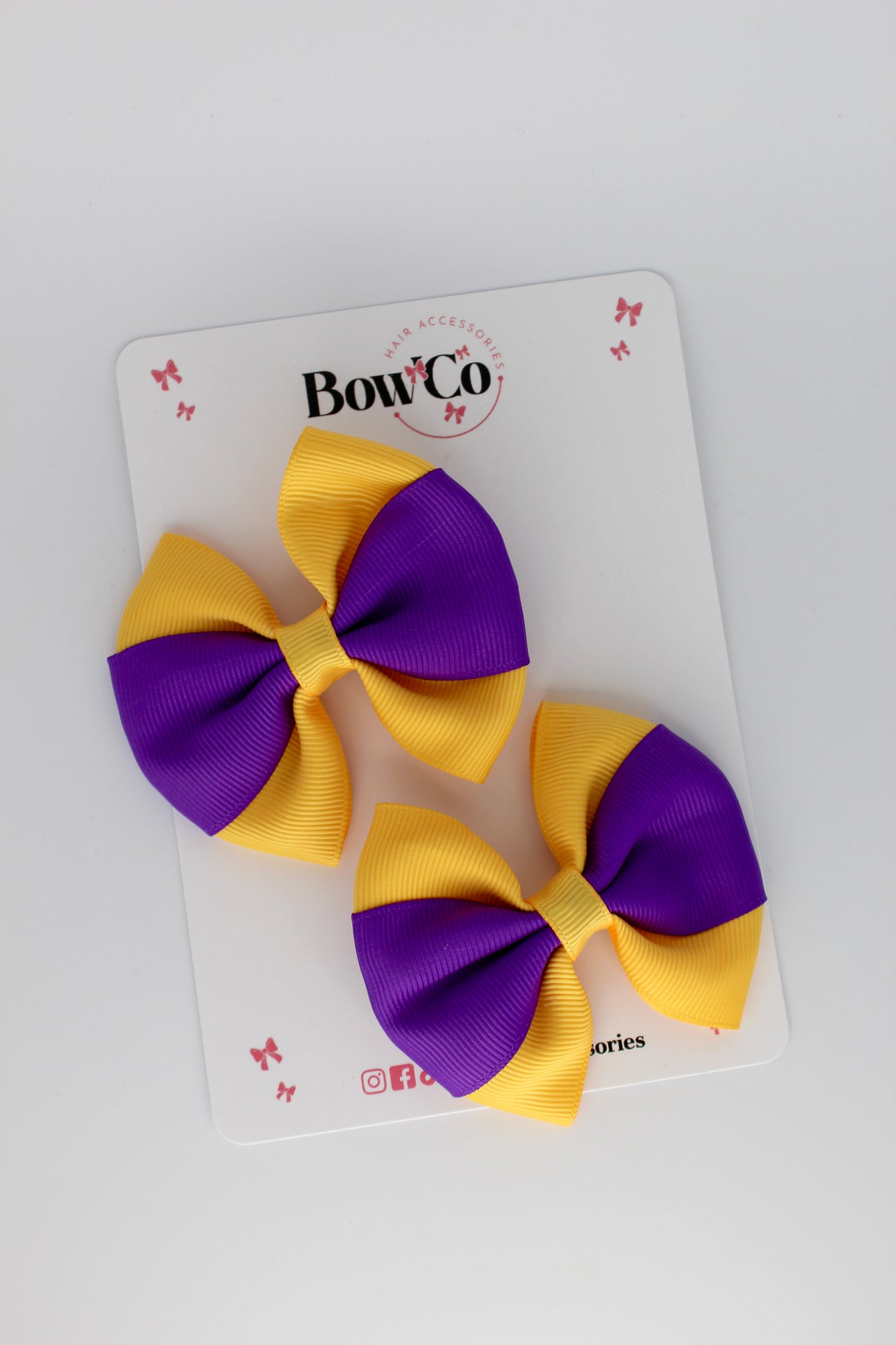 Purple and Yellow Gold - Round Tuxedo Bow Set - Clip