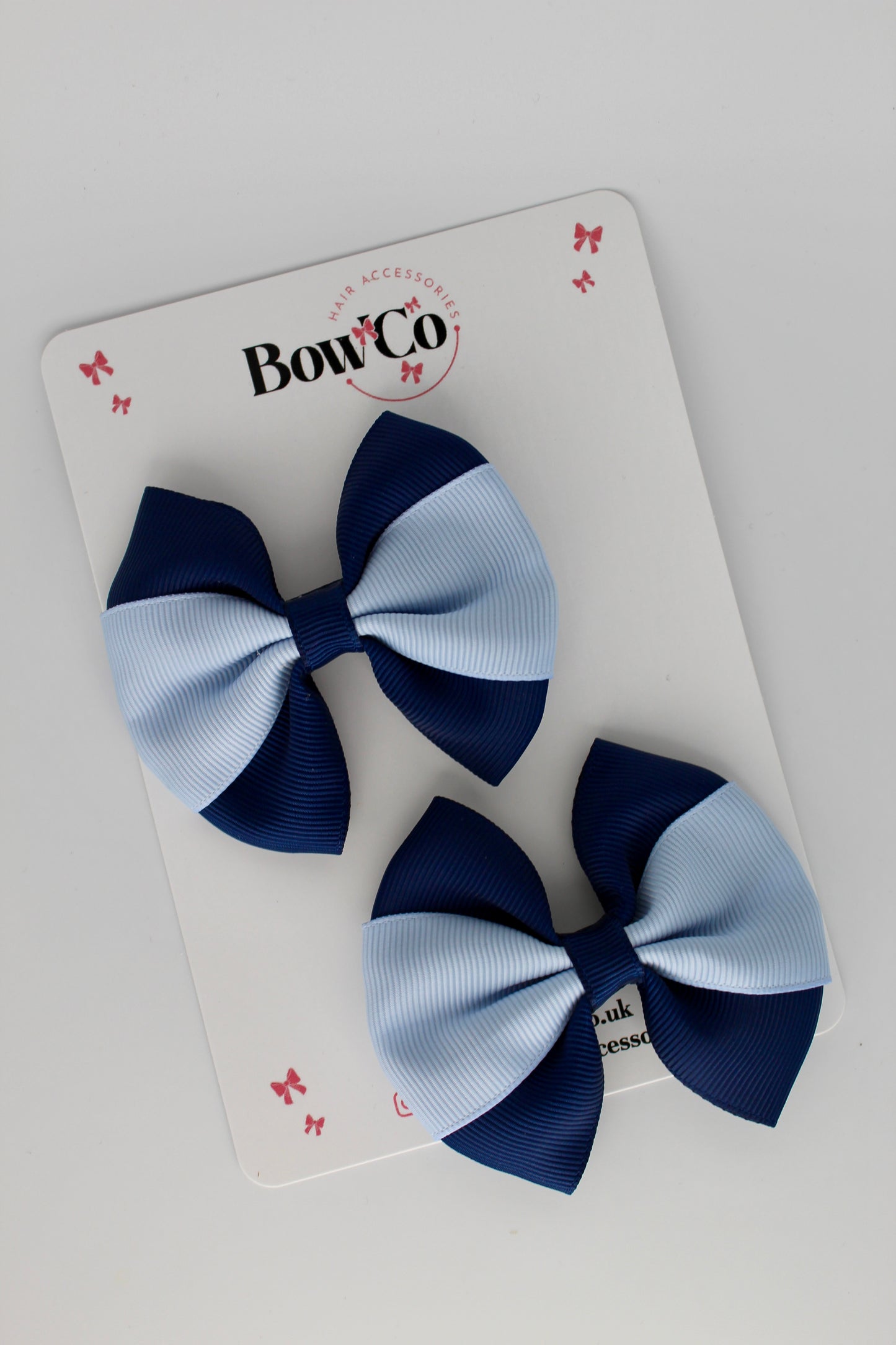 Navy Blue and Bluebell - Round Tuxedo Bow Set - Clip