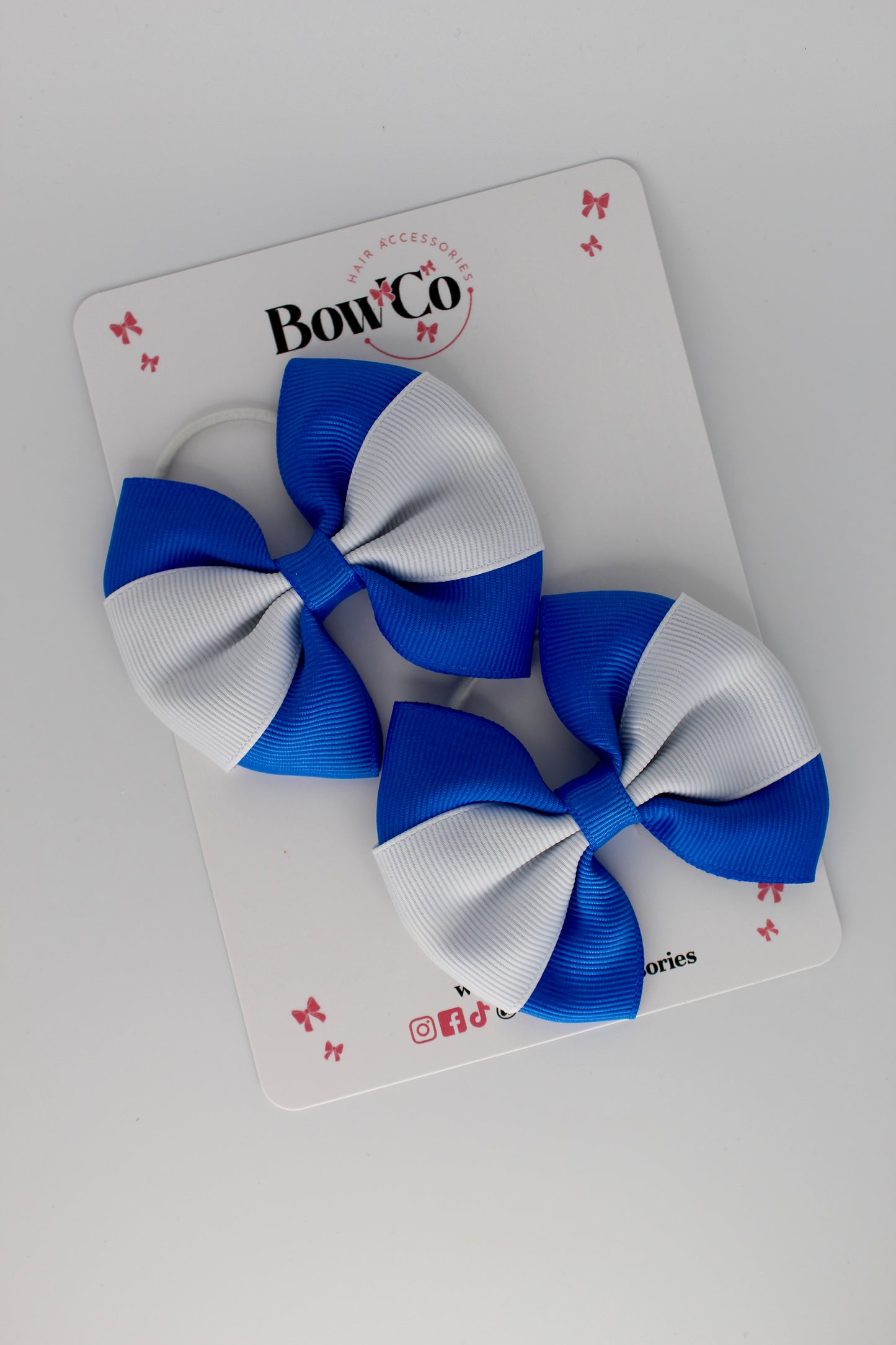 Royal Blue and White - Round Tuxedo Bow Set - Elastic