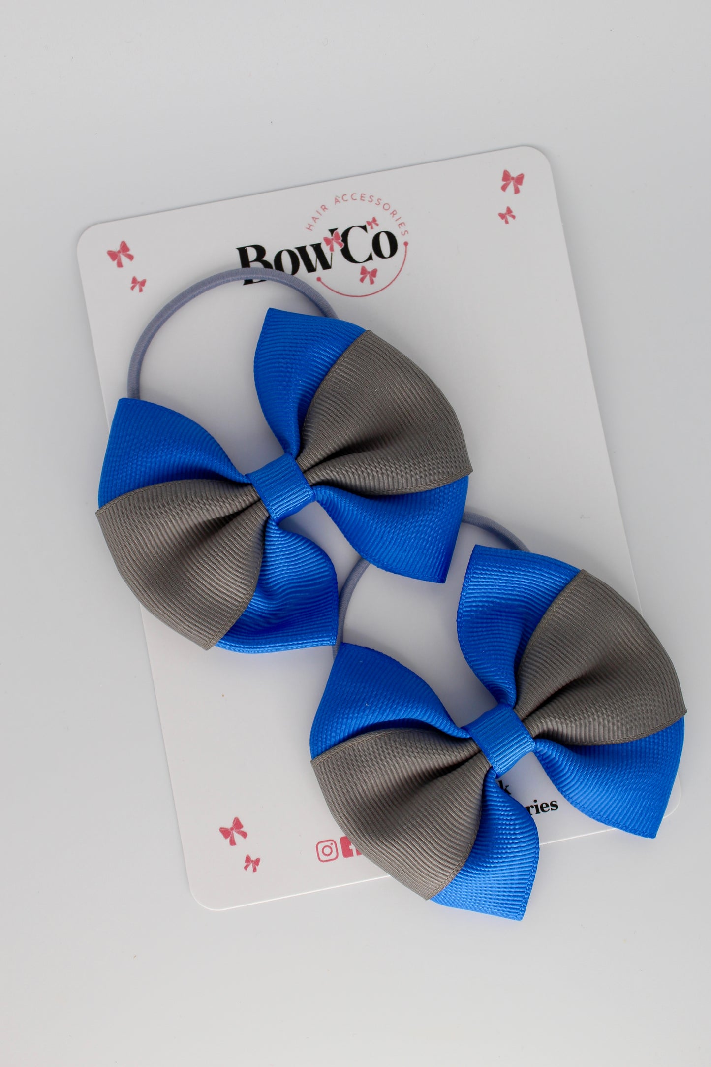 Royal Blue and Metal Grey - Round Tuxedo Bow Set - Elastic