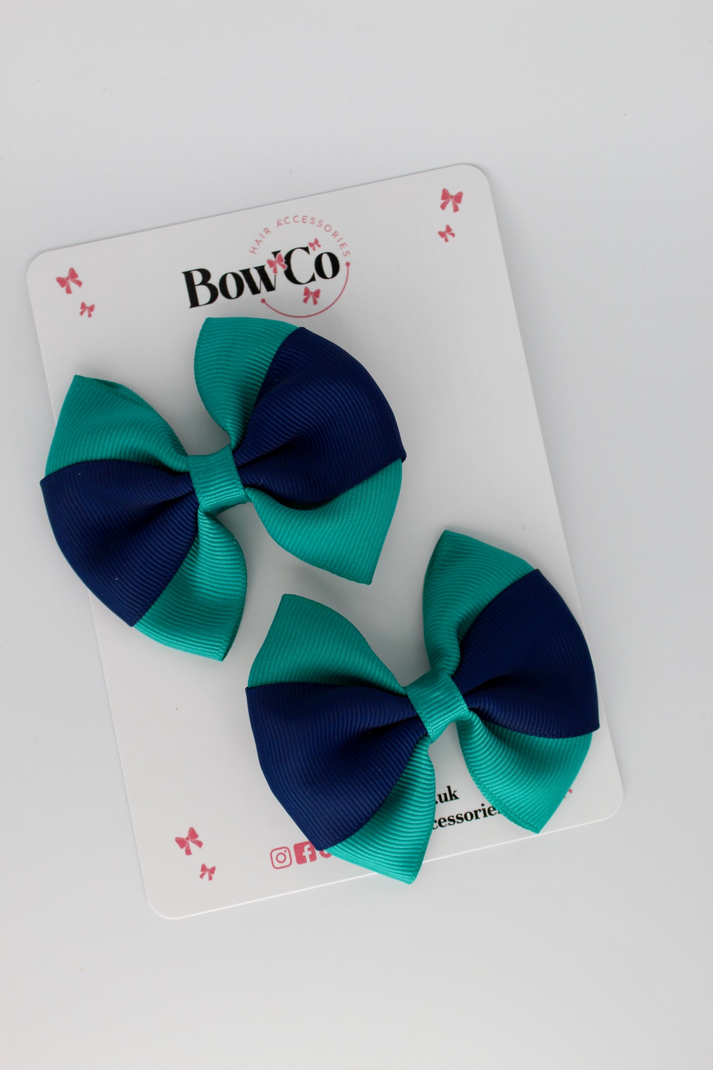 Jade Green and Navy Blue - Round Tuxedo Bow Set - Clip