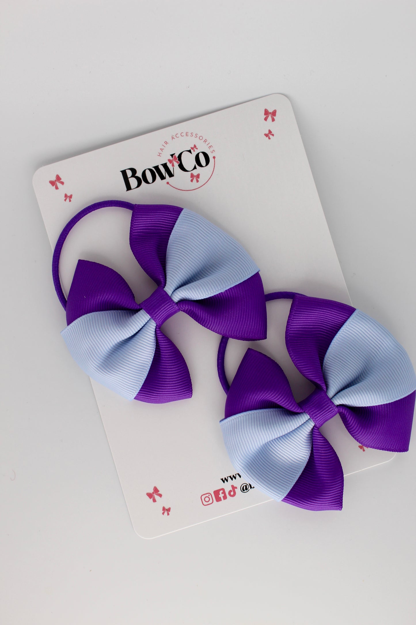 Purple and Bluebell - Round Tuxedo Bow Set - Elastic