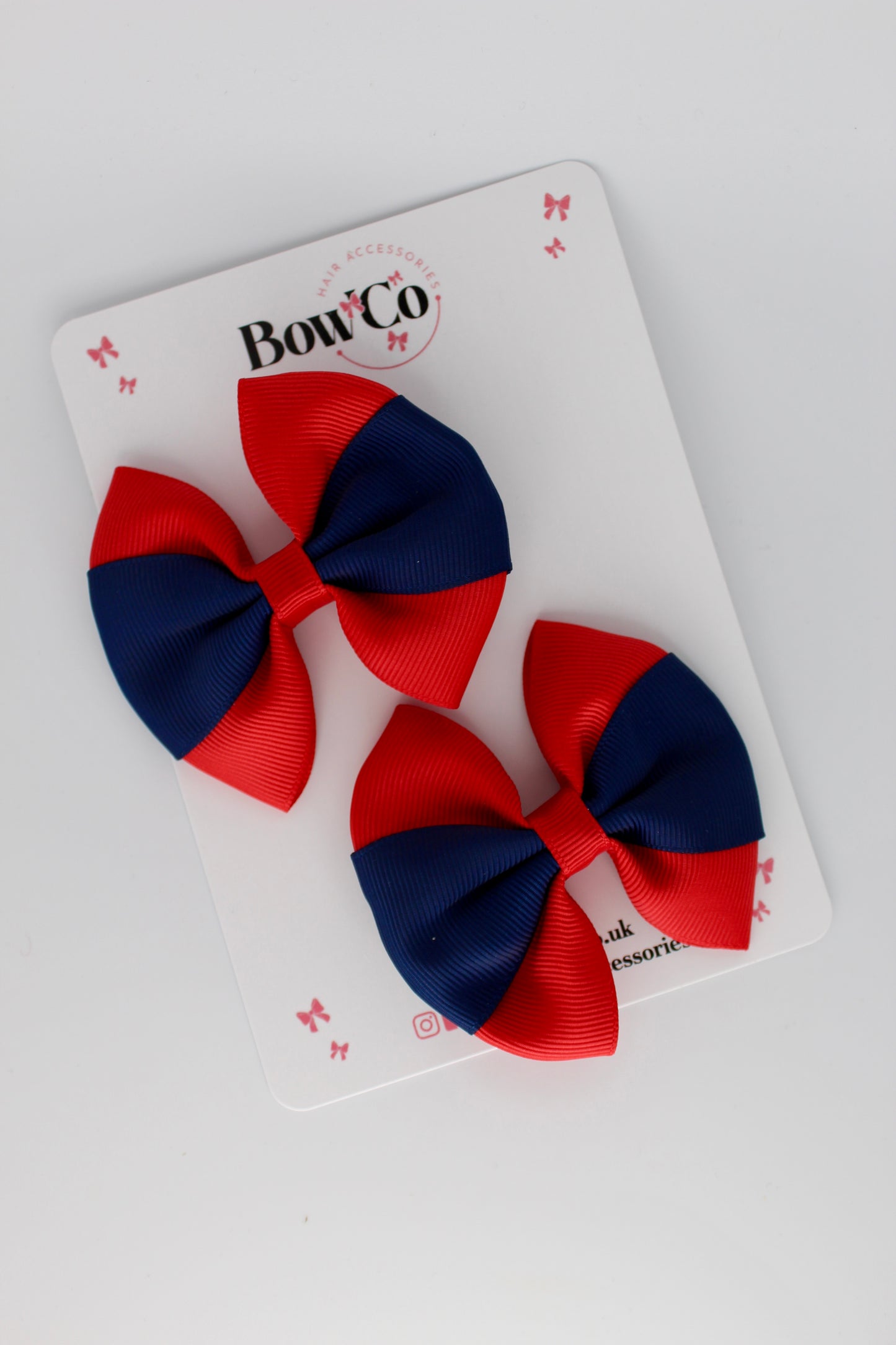 Red and Navy Blue - Round Tuxedo Bow Set - Clip