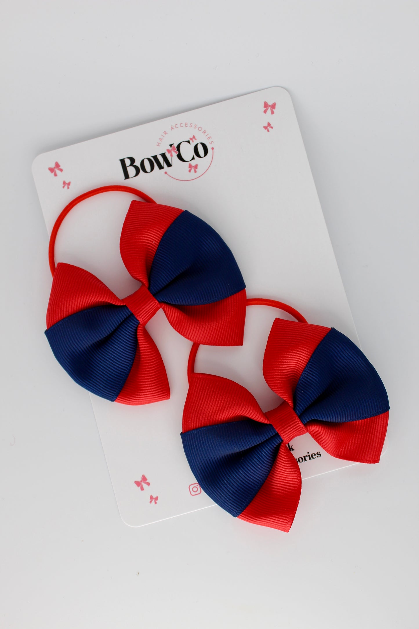 Red and Navy Blue - Round Tuxedo Bow Set - Elastic