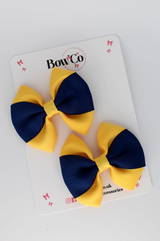 Navy Blue and Yellow Gold Round Tuxedo Bow
