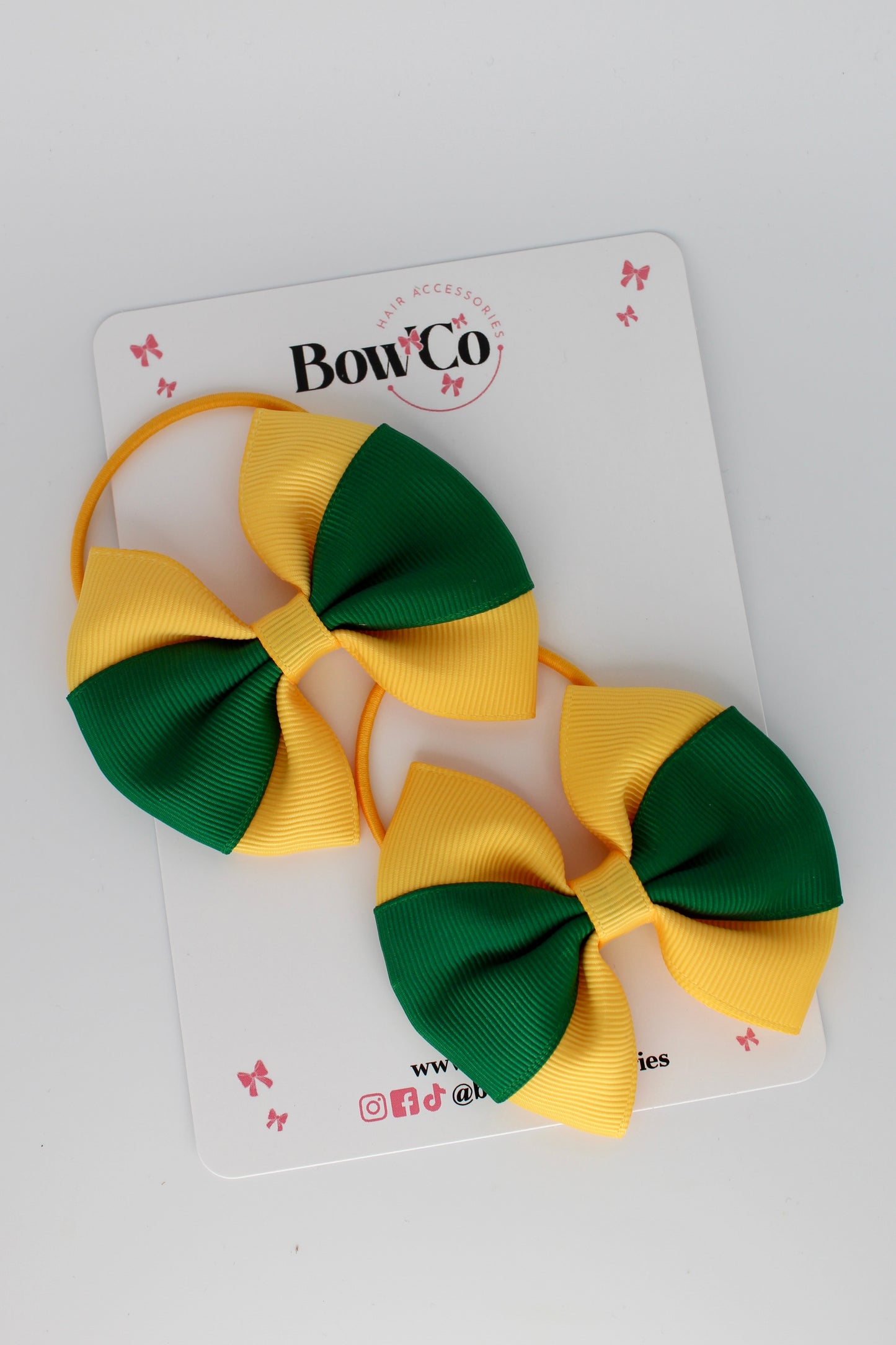 Forest Green and Yellow Gold - Round Tuxedo Bow Set - Elastic