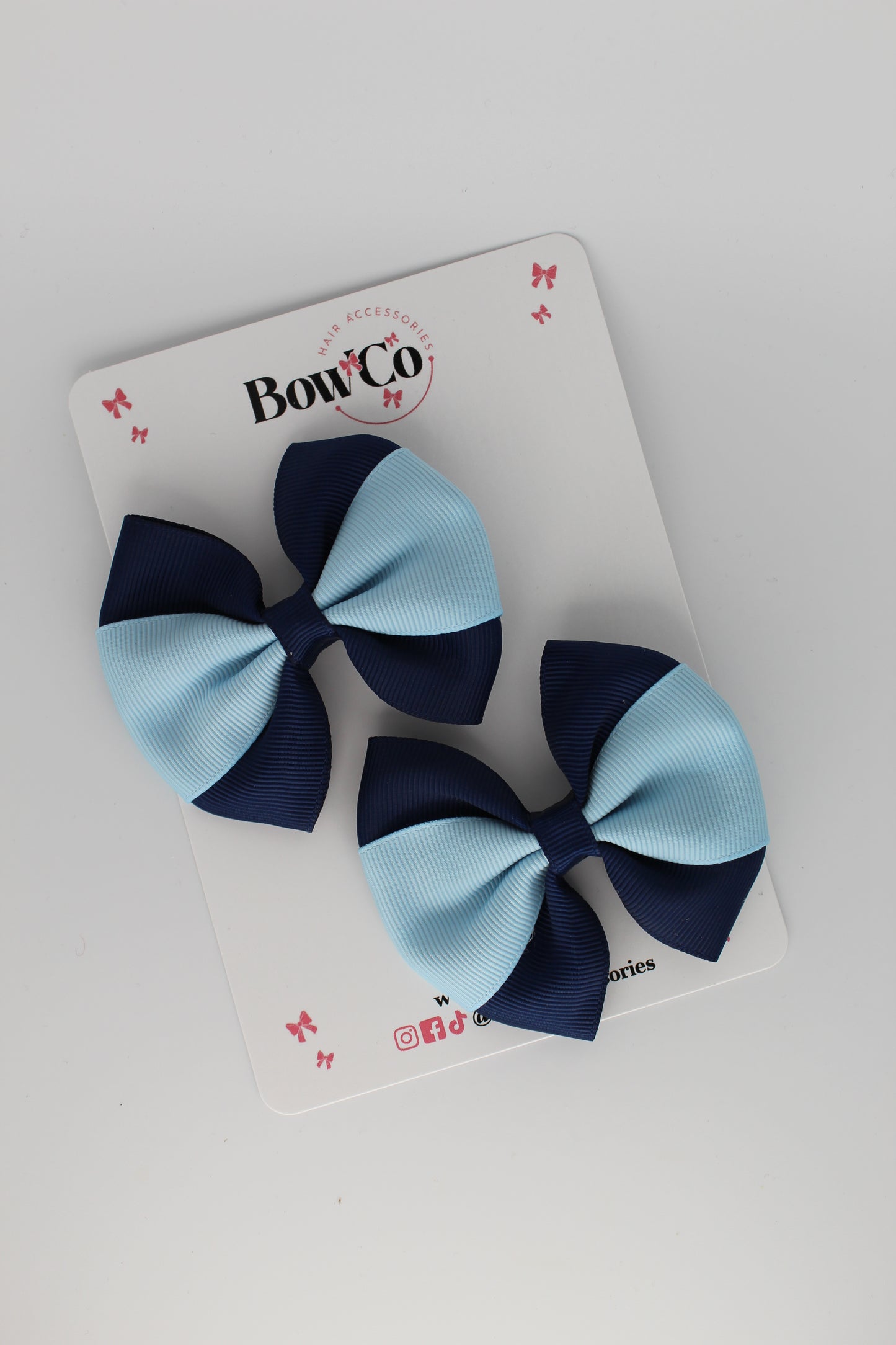 Navy Blue and Blue Topaz - Round Tuxedo Bow Set - Clip
