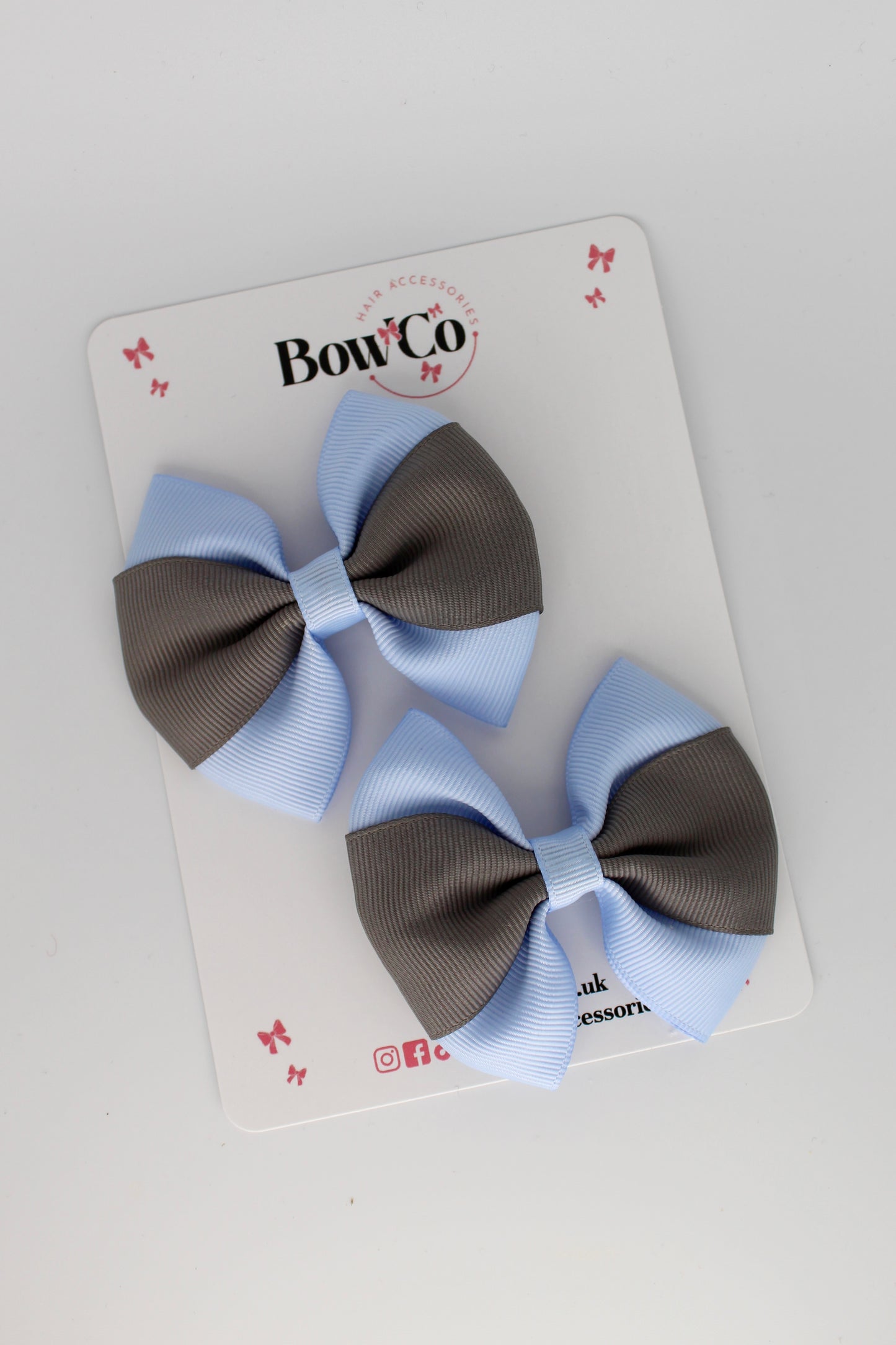 Bluebell and Metal Grey - Round Tuxedo Bow Set - Clip
