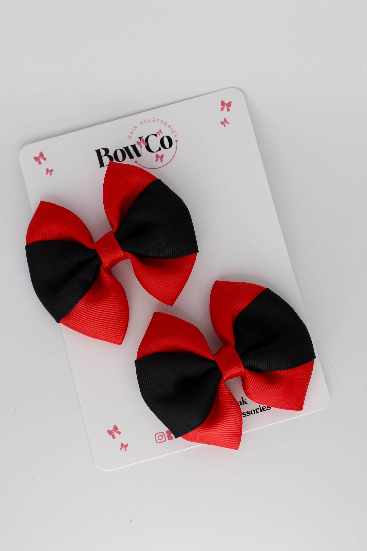 School Bows Red and Black - Round Tuxedo Bow Set - Clip