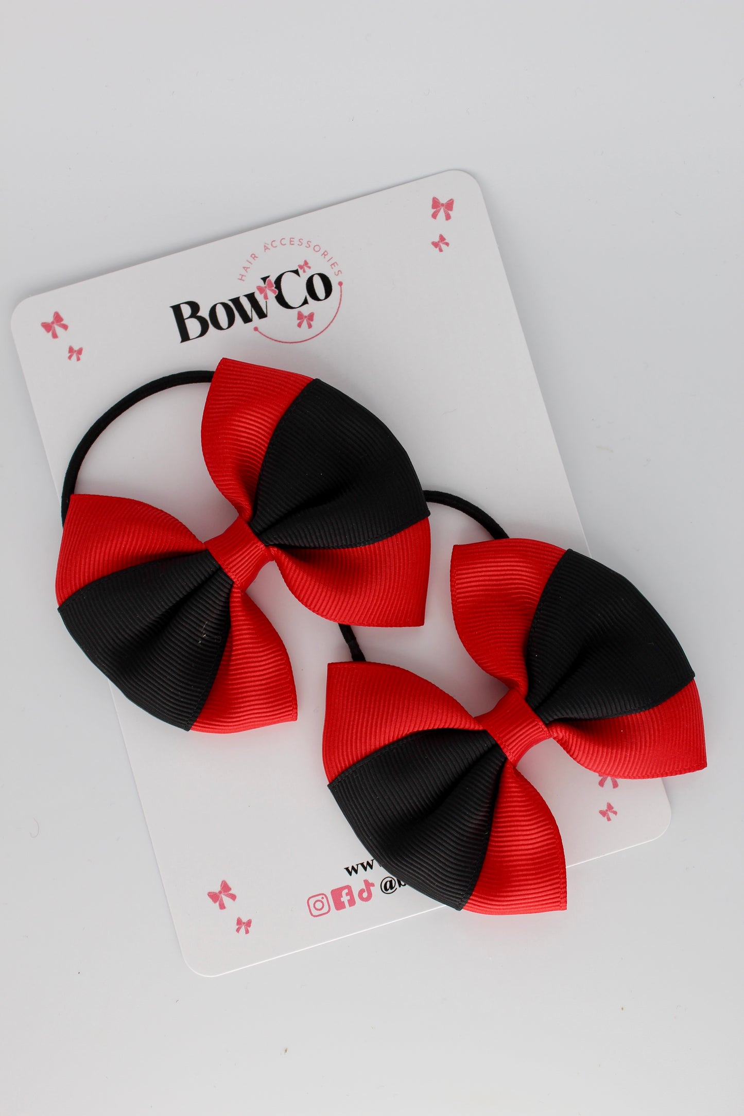 Red and Black - Round Tuxedo Bow Set - Elastic