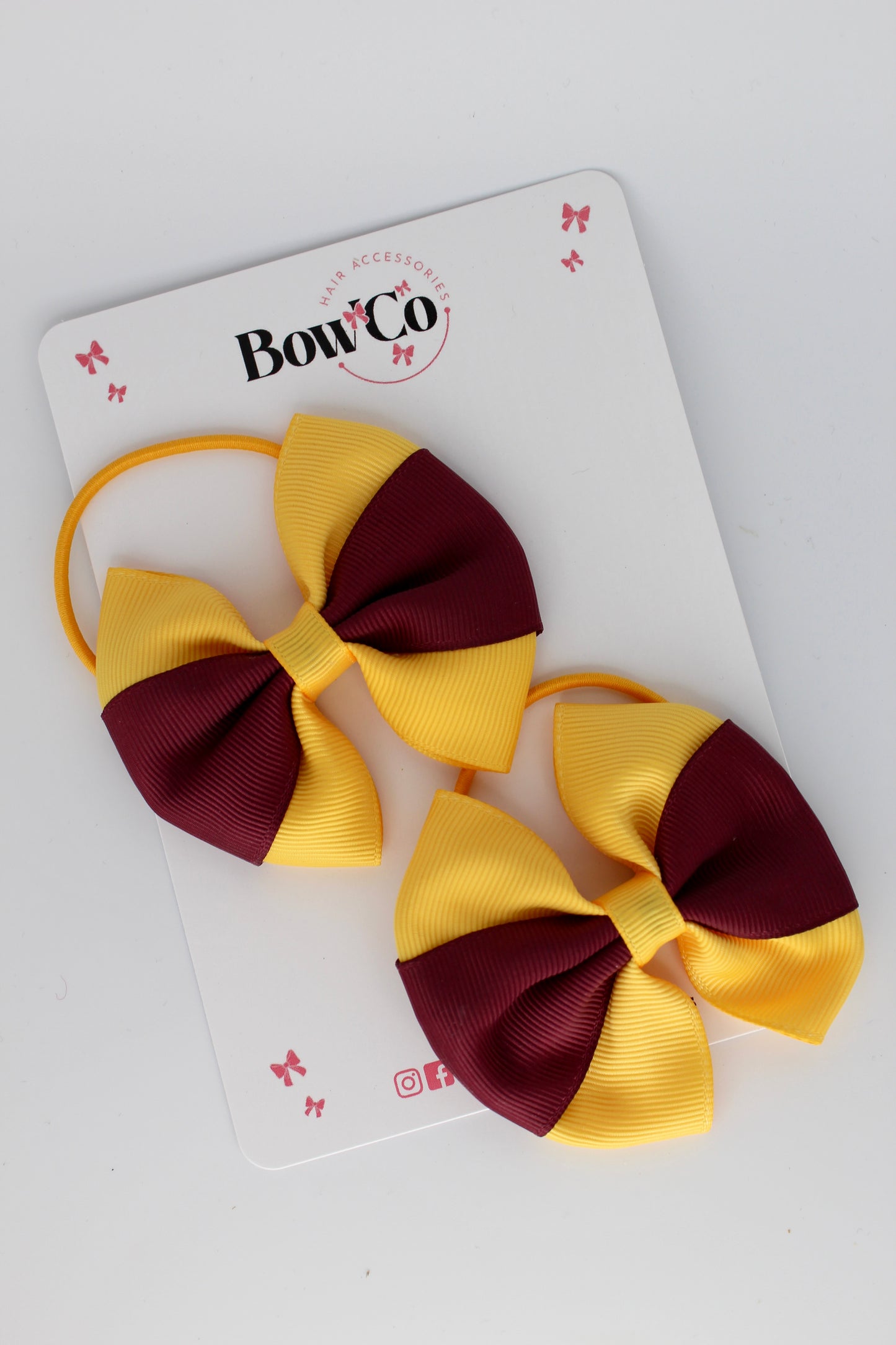Burgundy and Yellow Gold - Round Tuxedo Bow Set - Elastic