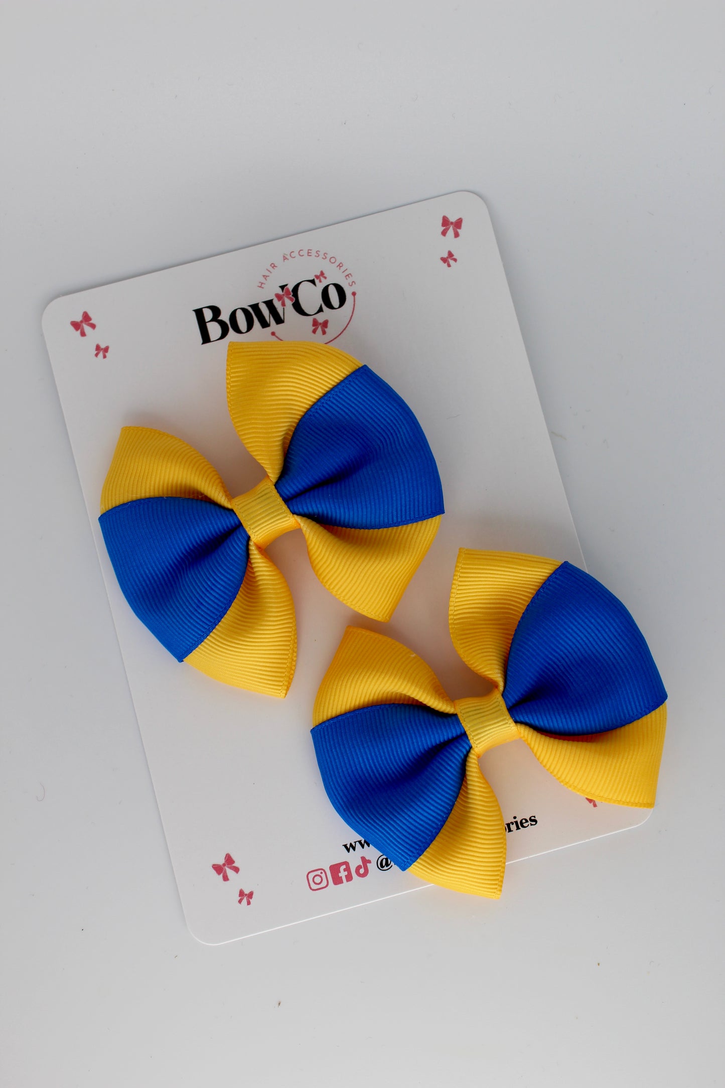 Royal Blue and Yellow Gold - Round Tuxedo Bow Set - Clip