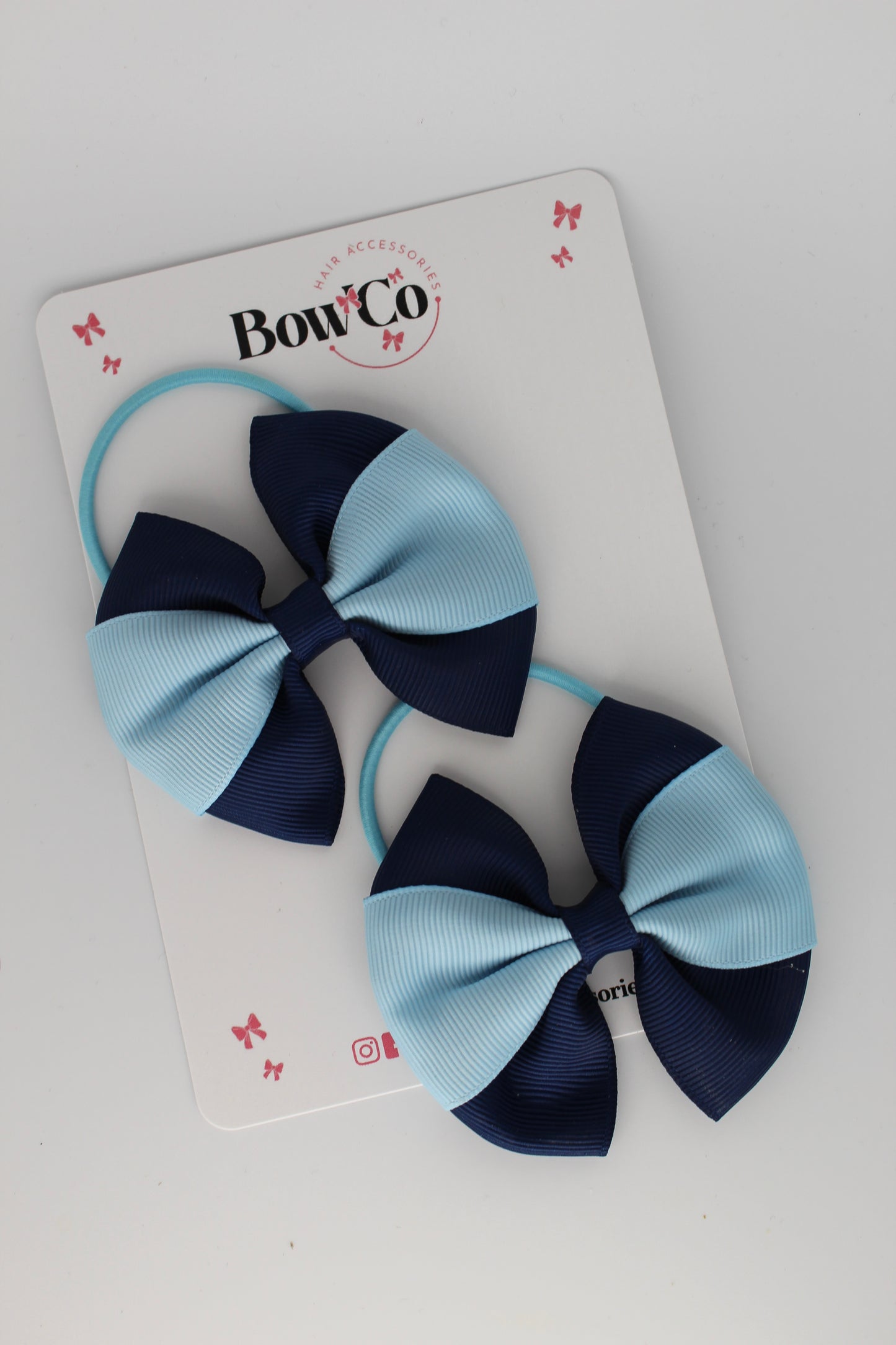 Navy and Blue Topaz - Round Tuxedo Bow Set - Elastic