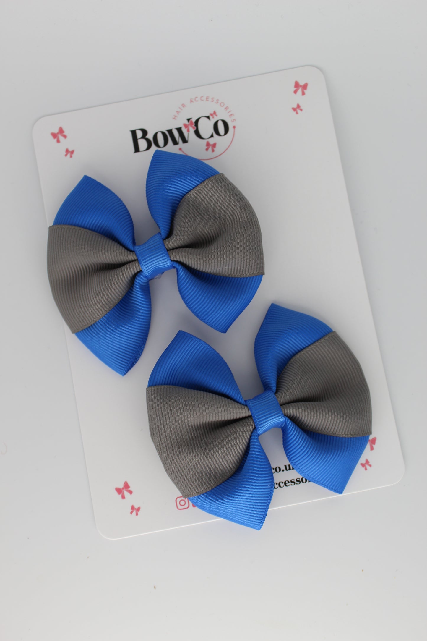 Royal Blue and Metal Grey - Round Tuxedo Bow Set - Clip
