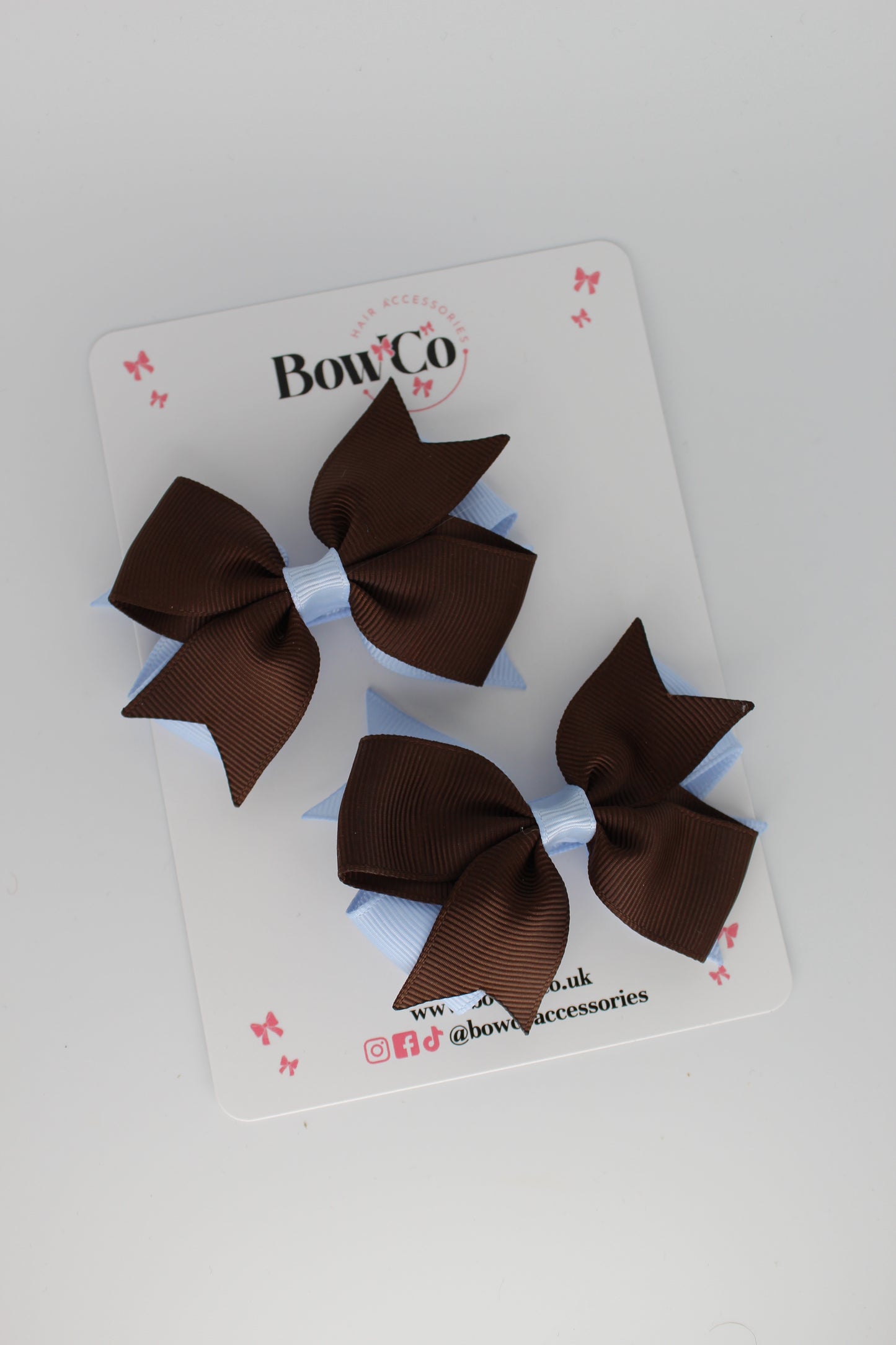 3 Inch Layer Tail Bow Set - Clip - Bluebell and Brown