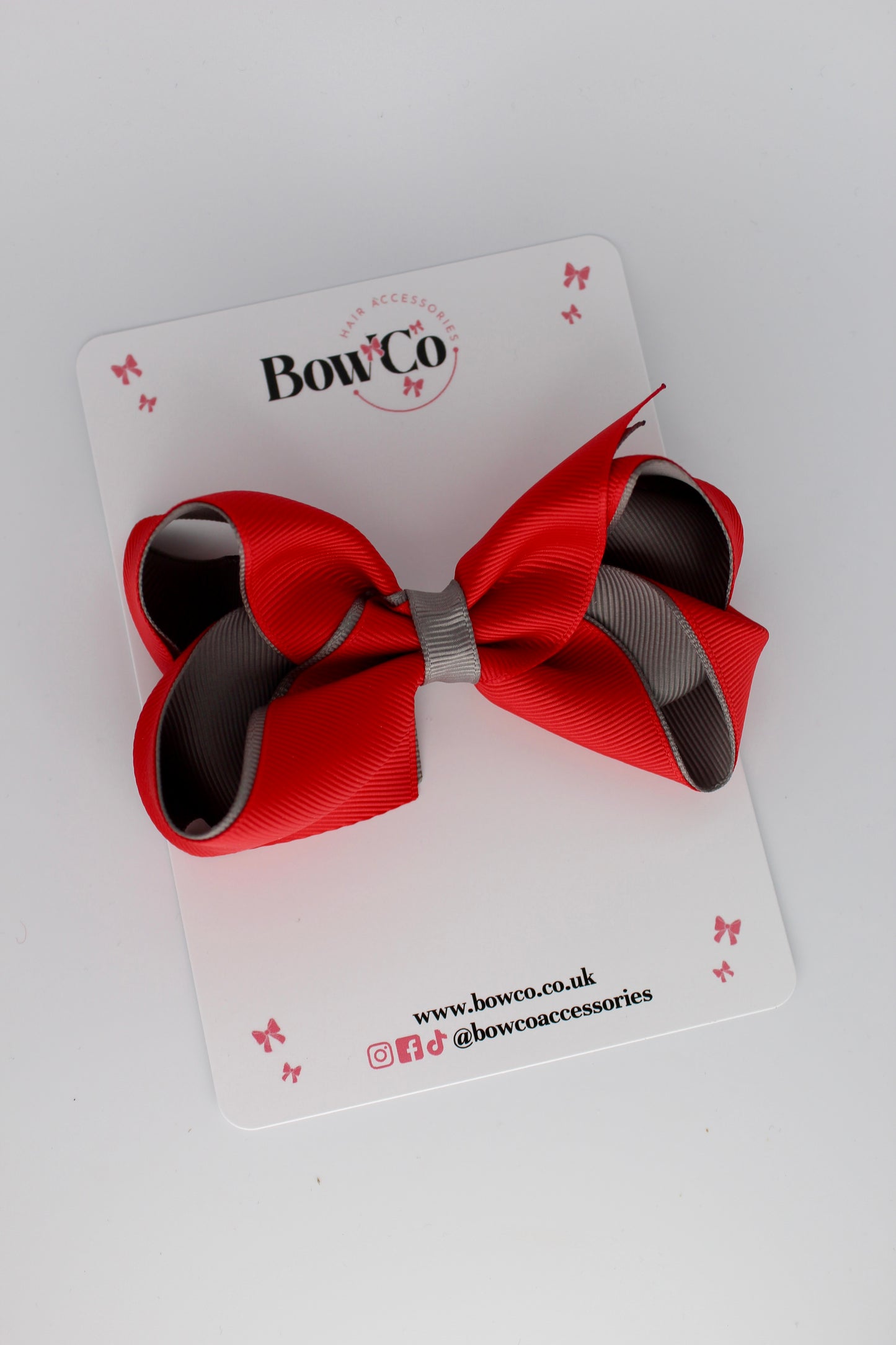 Loop Bow - Clip - Red and Metal Grey