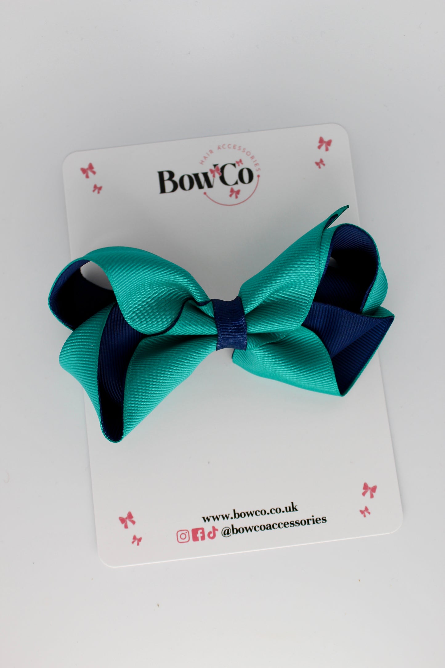 Loop Bow - Clip - Jade Green and Navy