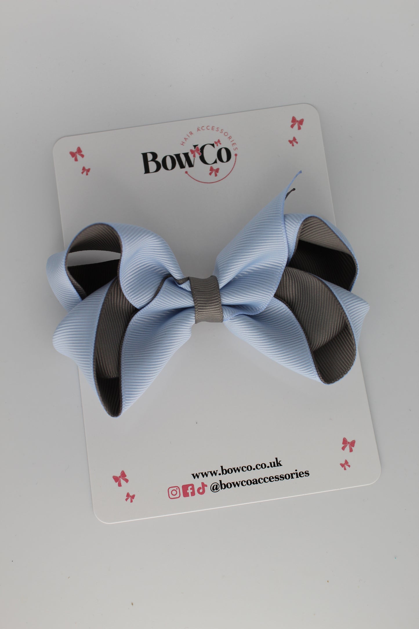 Loop Bow - Clip - Bluebell and Metal Grey