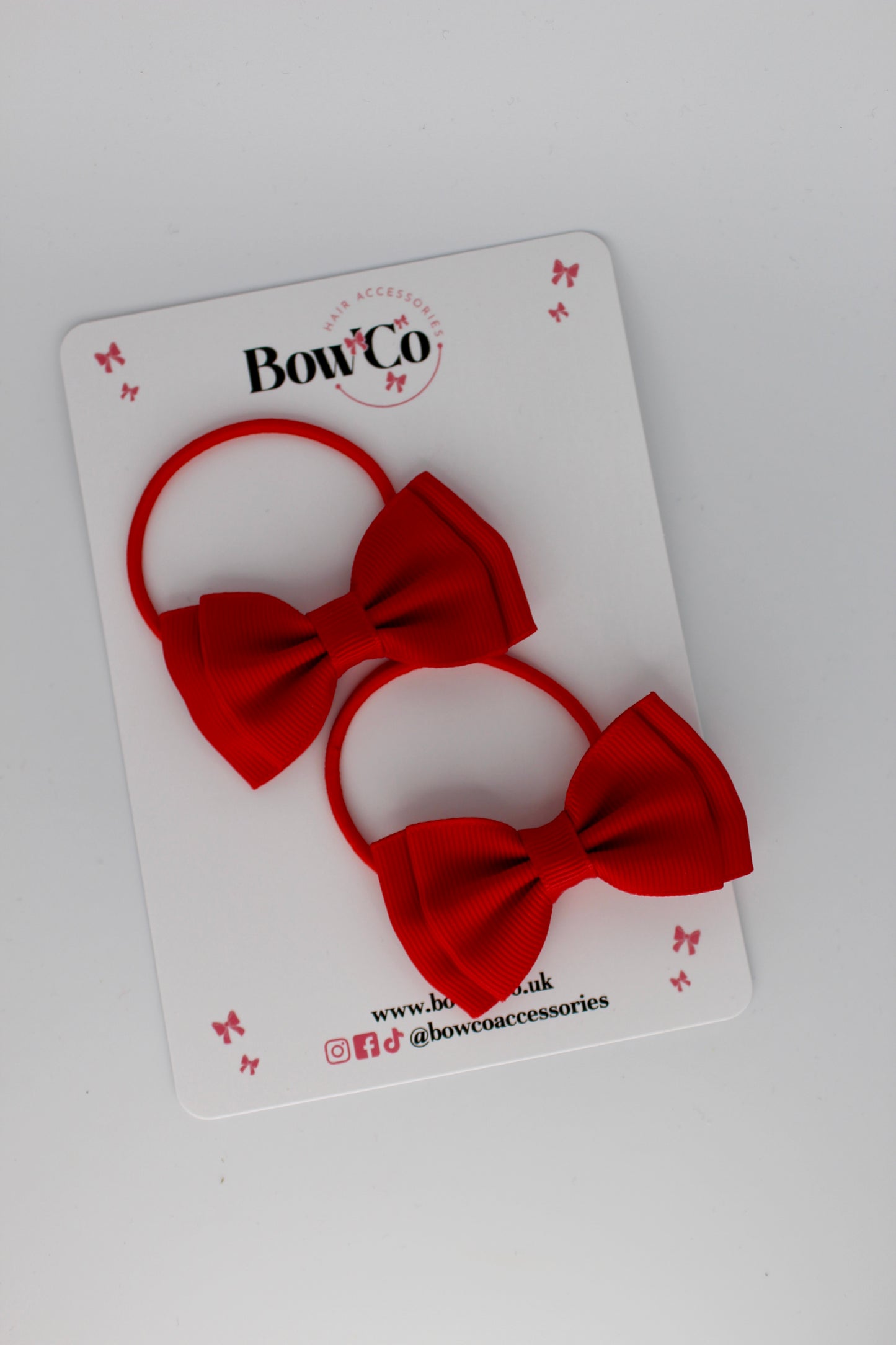 2.5 Inches Double Bow - 2 Pack - Elastic Bobble - Red
