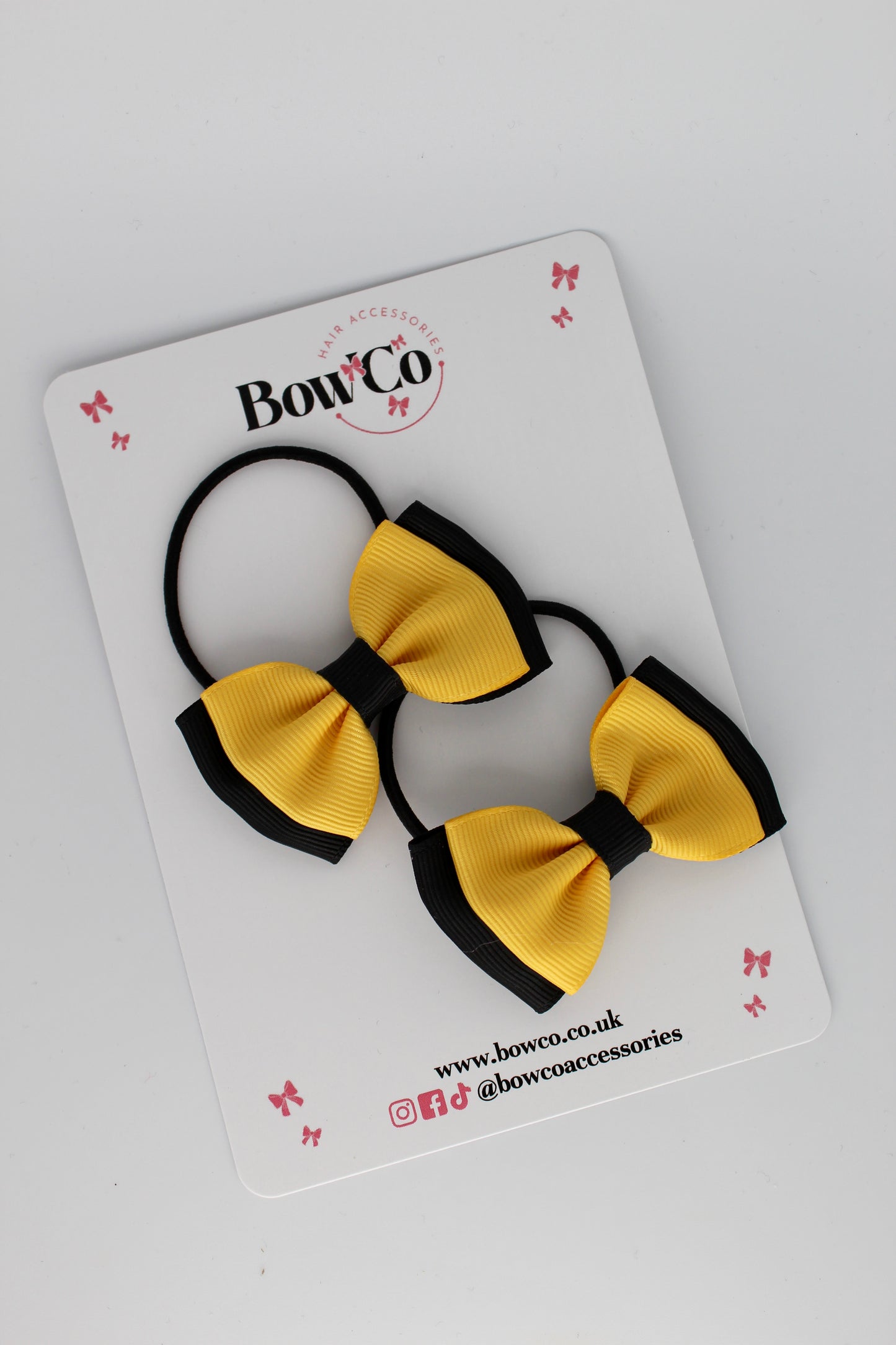 School Bows Black and Yellow Gold - Double Ribbon Bow Set - Elastic