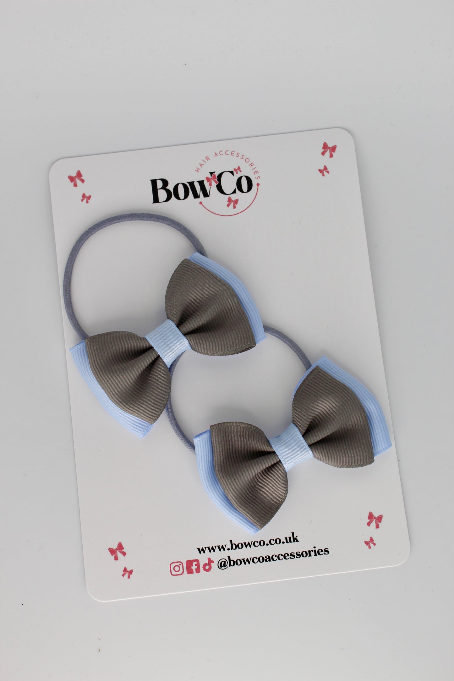 Double Bow Set - Elastic - Bluebell and Metal Grey