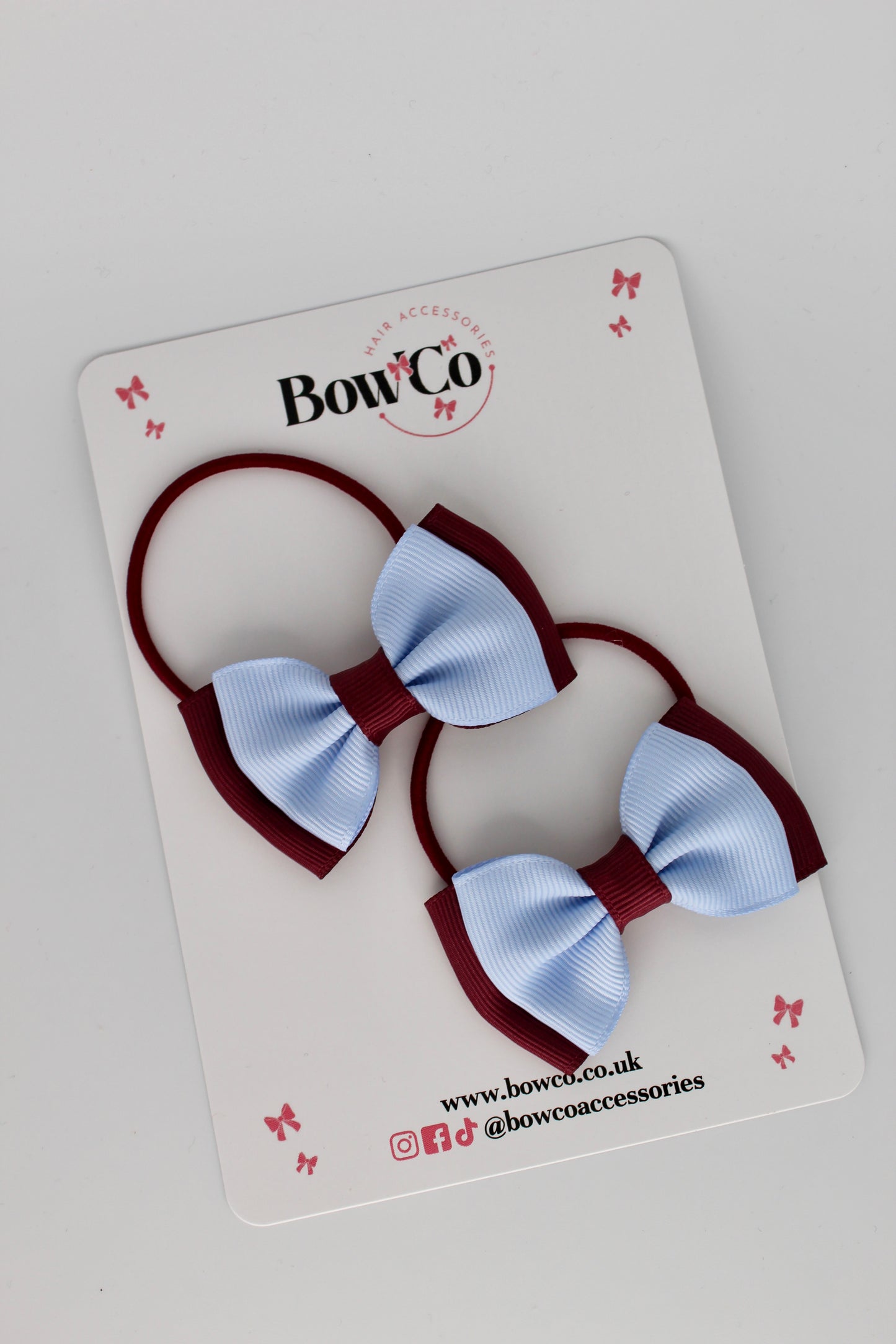2.5 Inches Double Bow - 2 Pack - Elastic Bobble - Burgundy and Bluebell