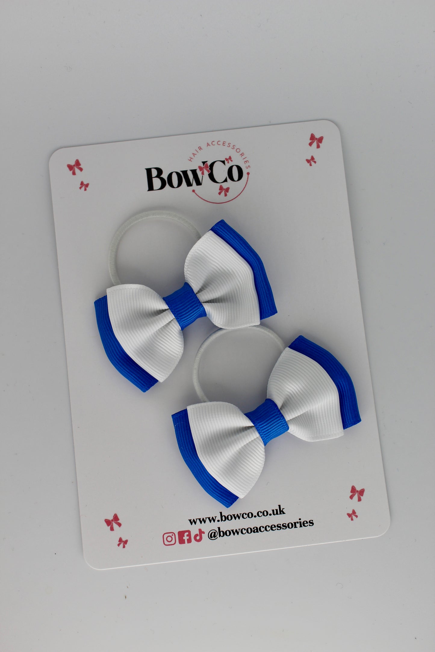 2.5 Inches Double bow - 2 Pack - Elastic Bobble - Royal Blue and White