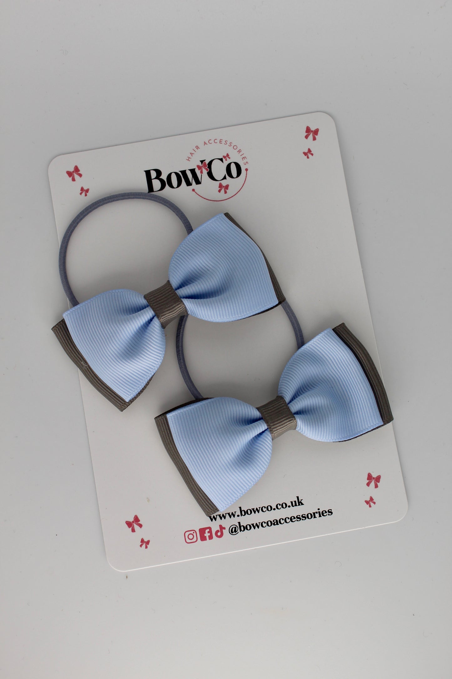 Bluebell and Metal Grey - Double Lapel Bow Set - Elastic