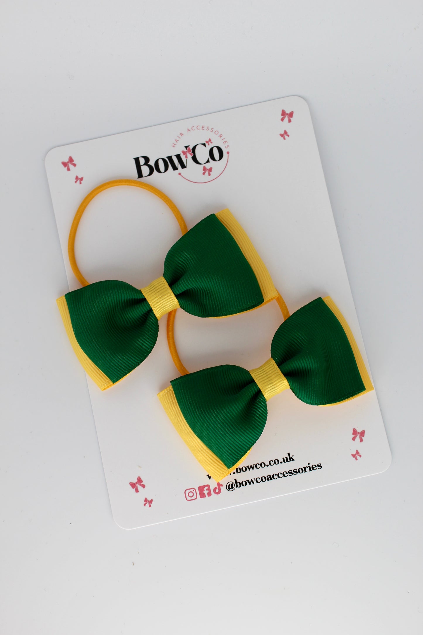 Double Lapel Bow Set - Forest Green and Yellow Gold