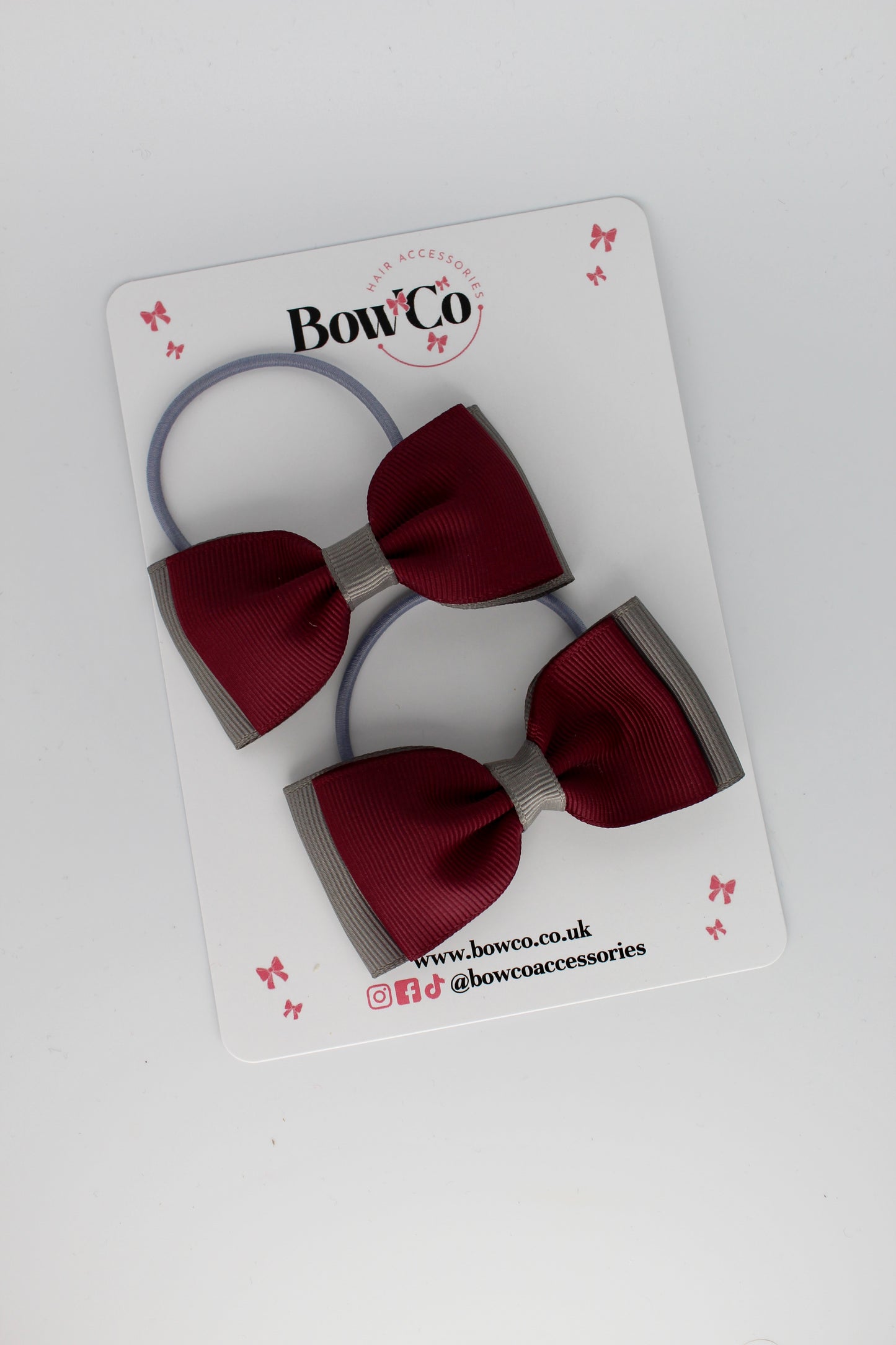Burgundy and Metal Grey - Double Lapel Bow Set - Elastic