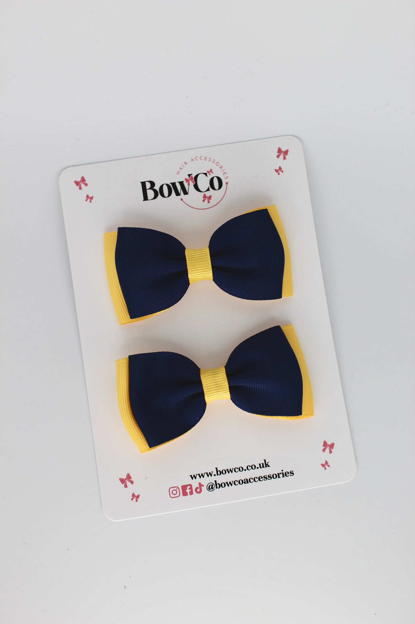 Navy Blue and Yellow Gold - Double Lapel Bow Set - Clip