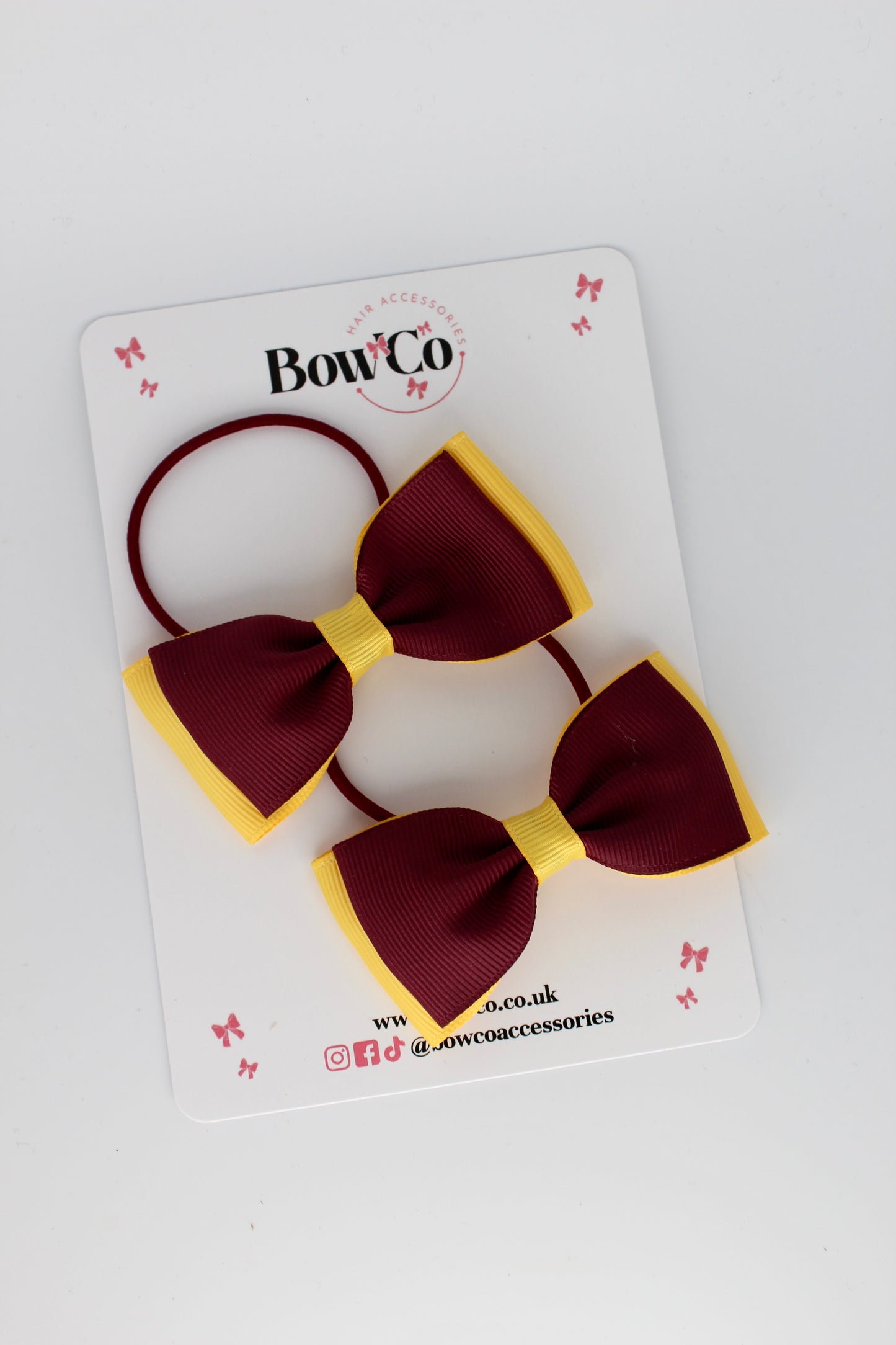 Burgundy and Yellow Gold - Double Lapel Bow Set - Elastic