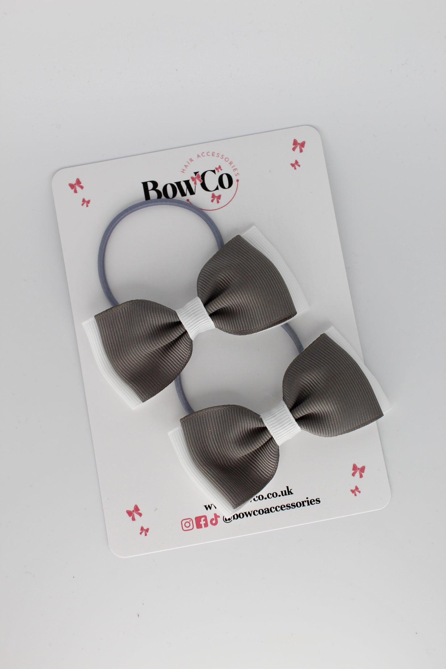 Metal Grey and White - Double Lapel Bow Set - Elastic