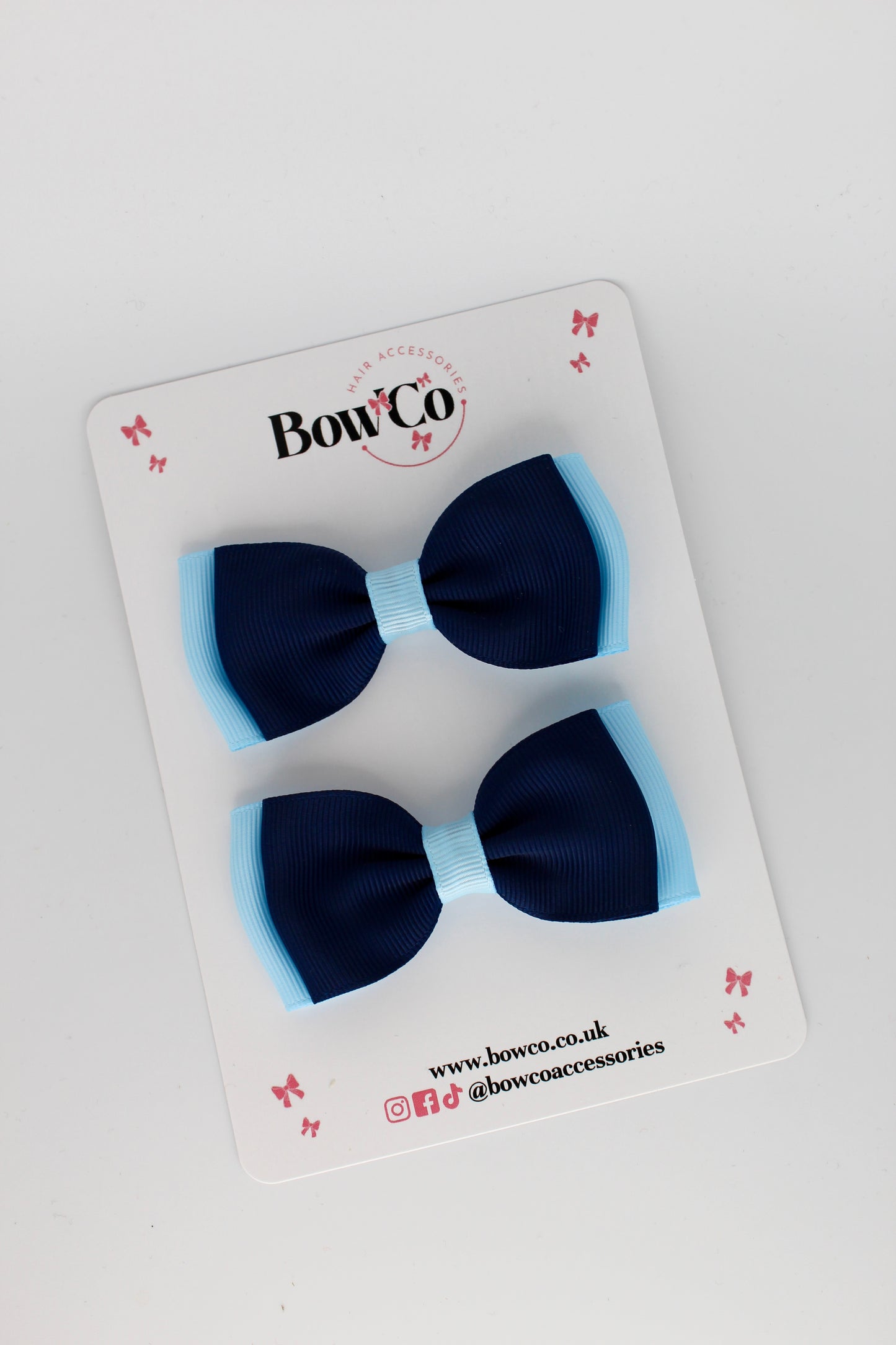 Navy Blue and Blue Topaz - Double Lapel Bow Set - Clip