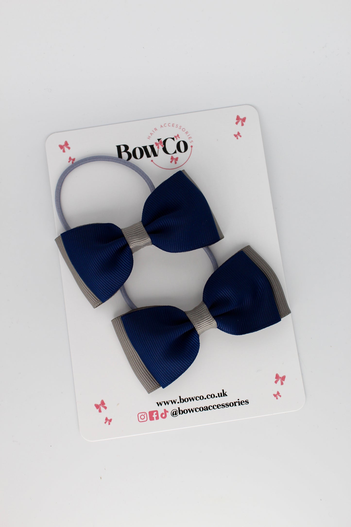 Navy and Metal Grey - Double Lapel Bow Set - Elastic