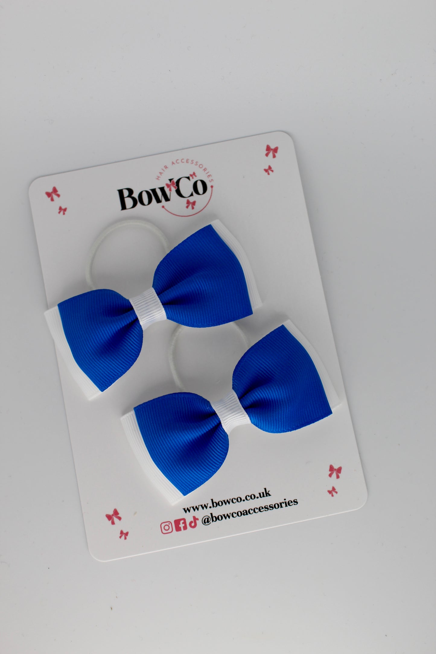 Royal Blue and White - Double Lapel Bow Set - Elastic