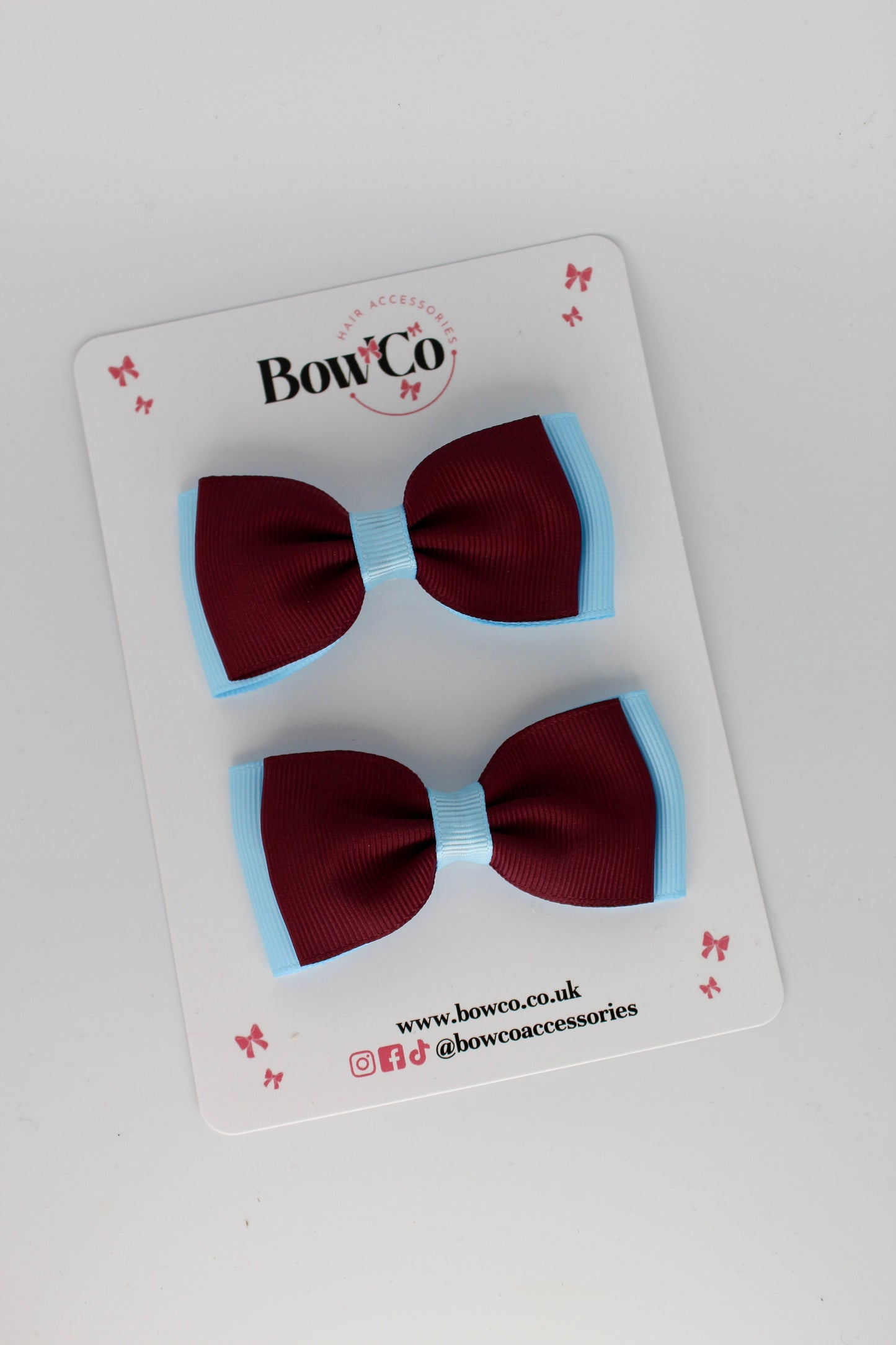 Burgundy and Blue Topaz - Double Lapel Bow Set - Clip