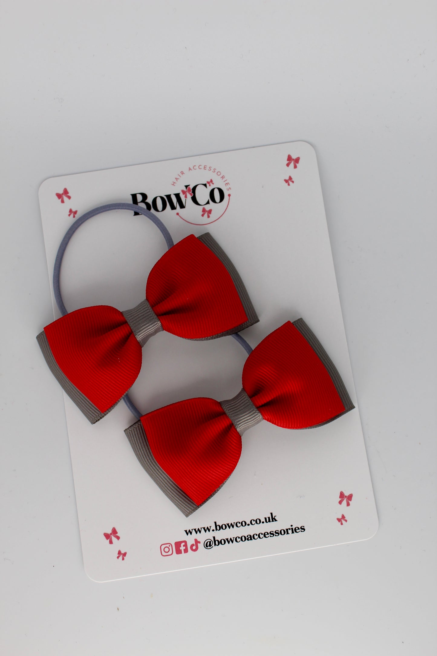 Red and Metal Grey - Double Lapel Bow Set - Elastic