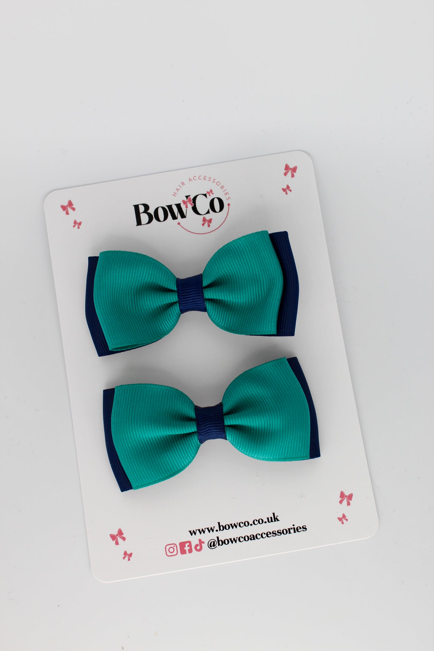 Jade Green and Navy Blue - Double Lapel Bow Set - Clip