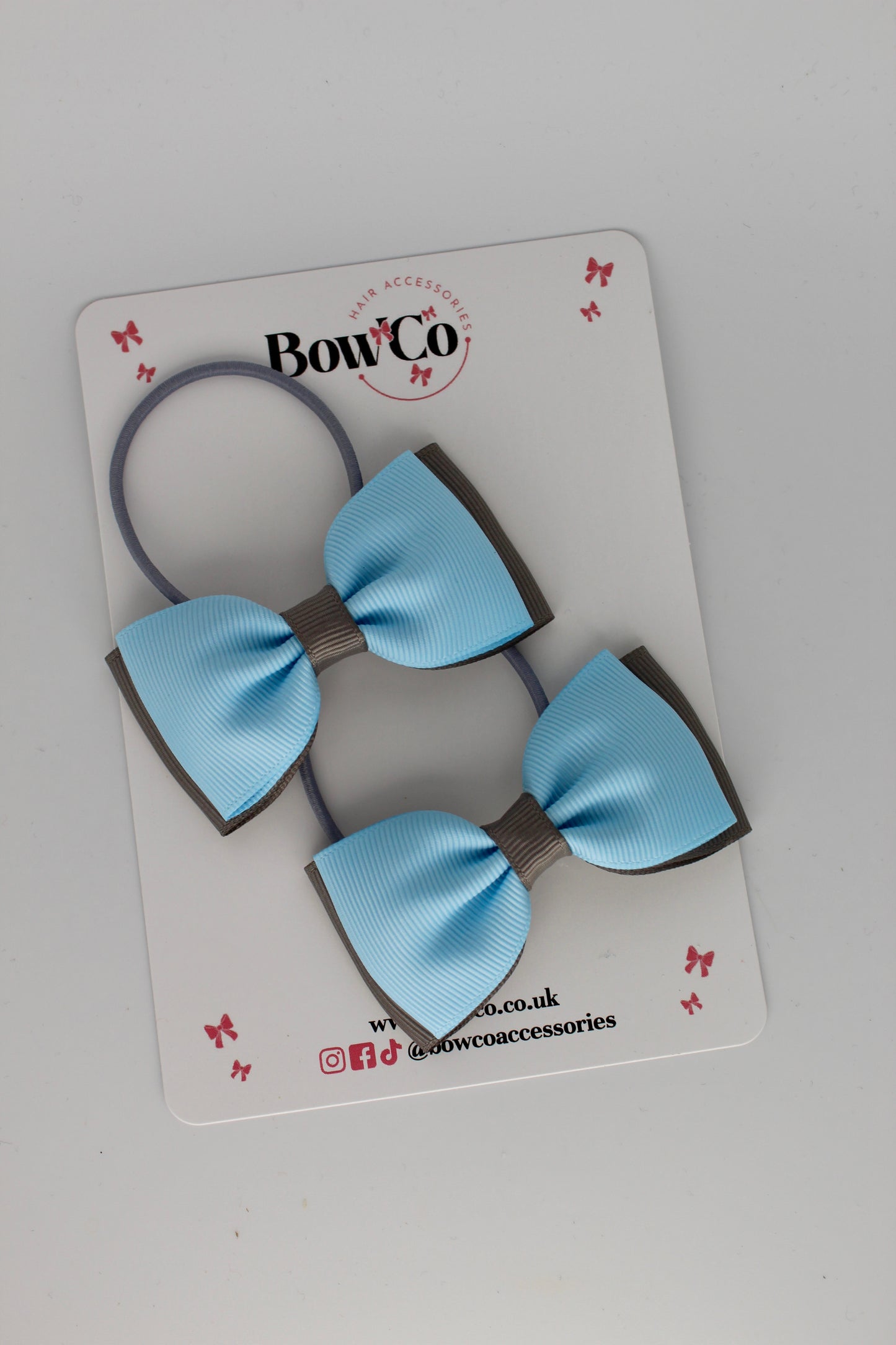 Blue Topaz and Metal Grey - Double Lapel Bow Set - Elastic