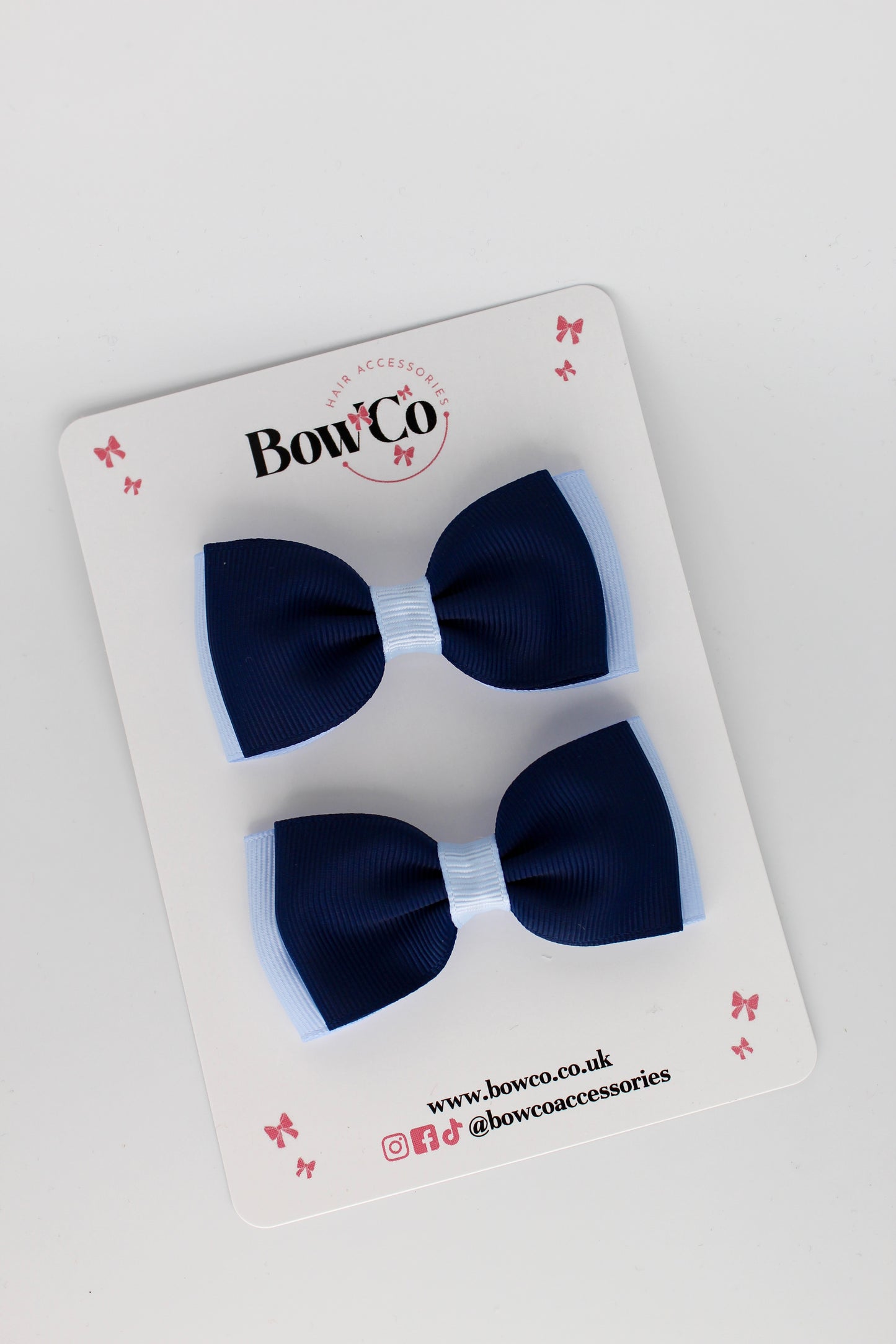 Navy Blue and Bluebell - Double Lapel Bow Set - Clip
