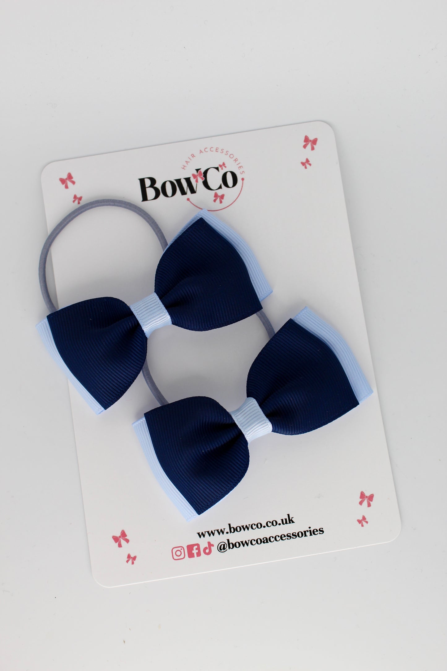 Navy and Bluebell - Double Lapel Bow Set - Elastic