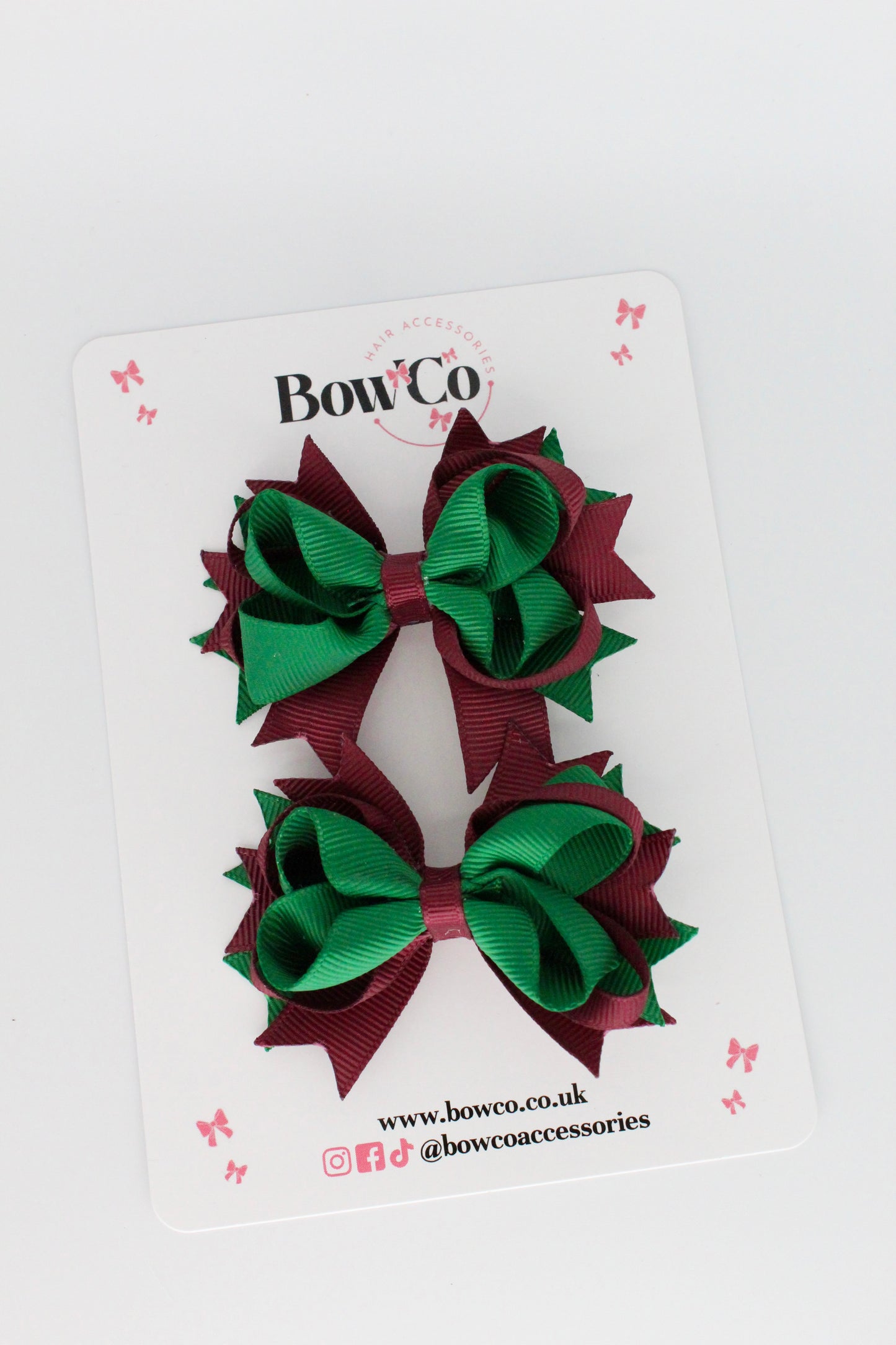 Forest Green and Burgundy Loopy Stacked Bow - 2 Pack