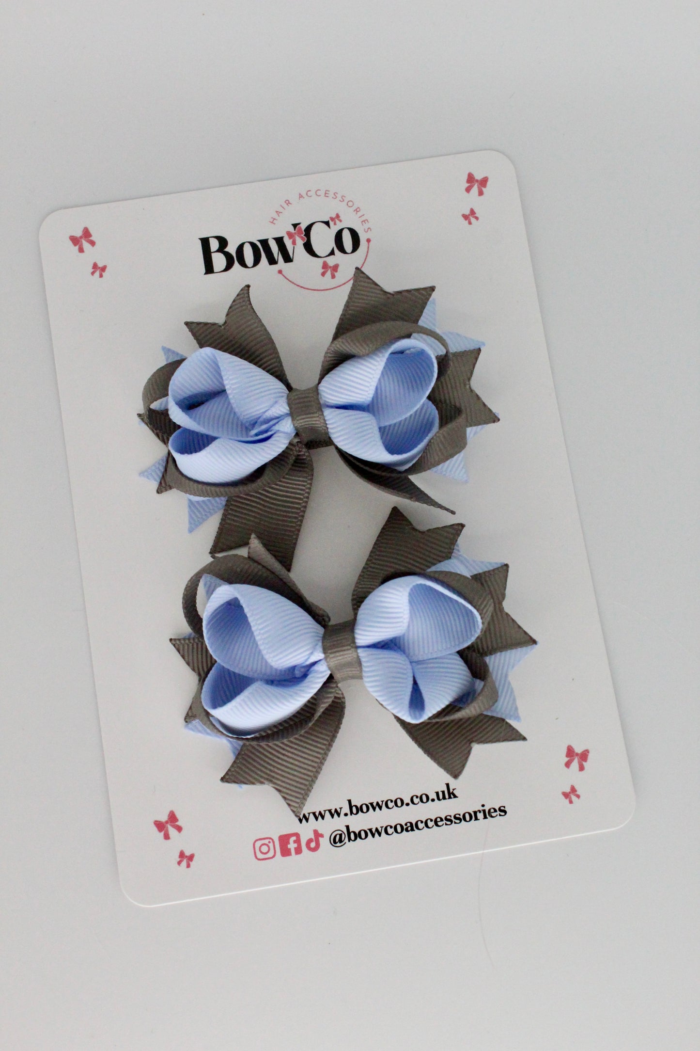 Bluebell and Metal Grey Loopy Stacked Bow