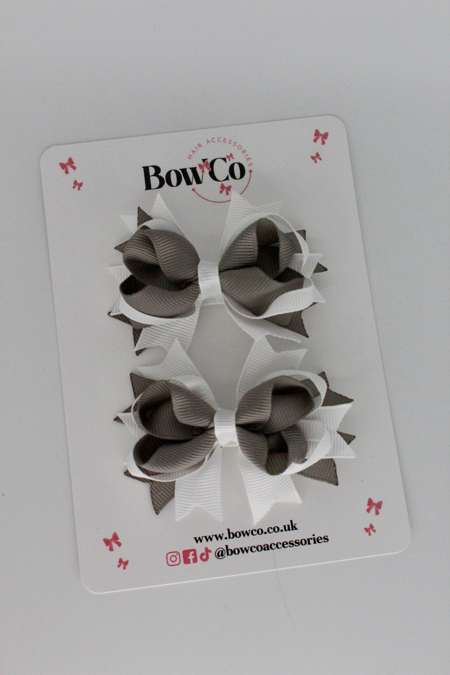 Metal Grey and White Loopy Stacked Bow Set - 2 Pack