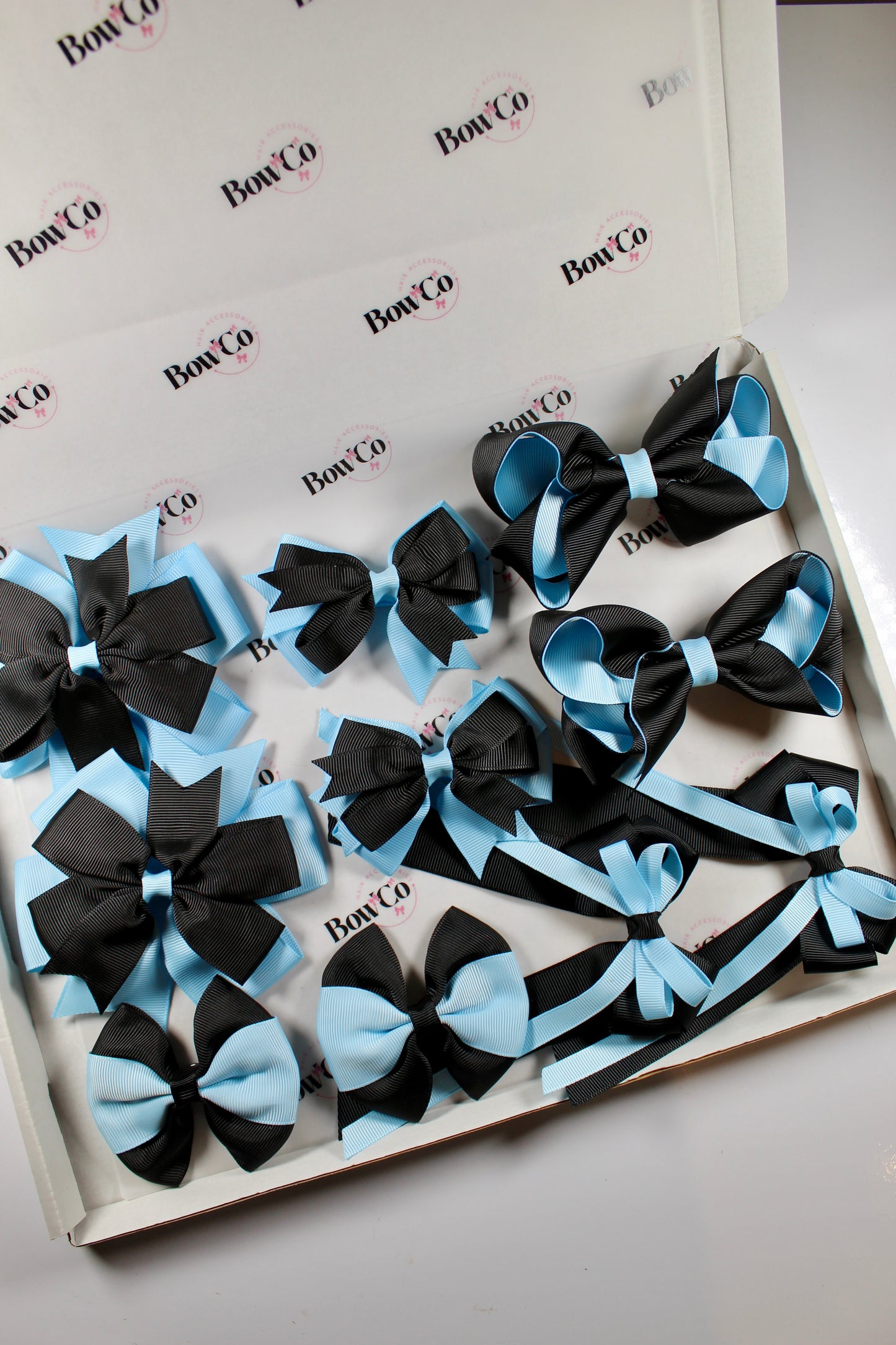 School Bundle 10 Bows - 5 Matching Pairs - Black and Blue Topaz