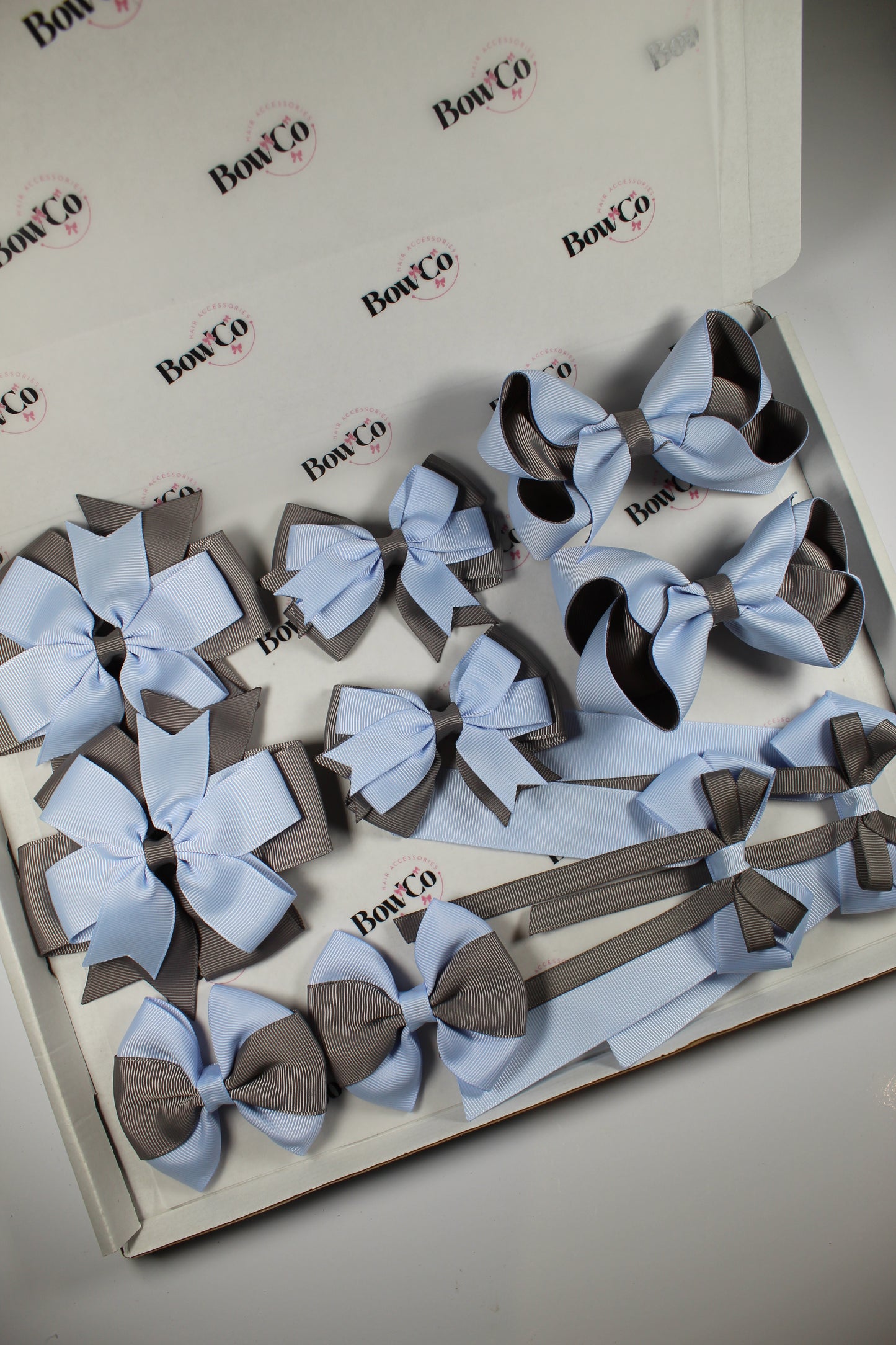 School Bundle 10 Bows - 5 Matching Pairs - Bluebell and Grey