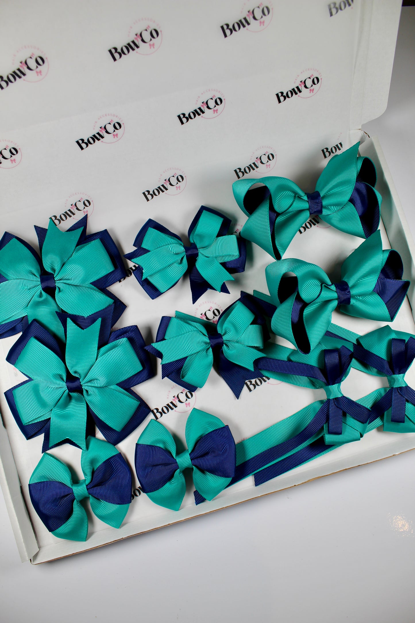 School Bundle 10 Bows - 5 Matching Pairs - Jade Green and Navy