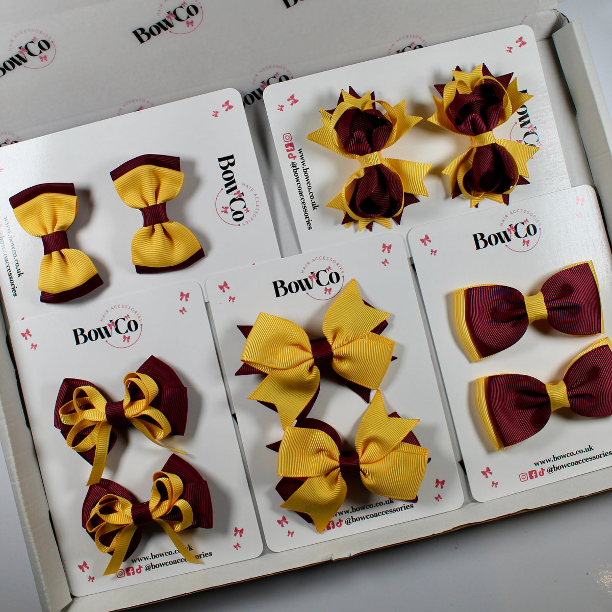 School Bow Bundle Saver - 10 Pack - Burgundy and Yellow Gold - Clip