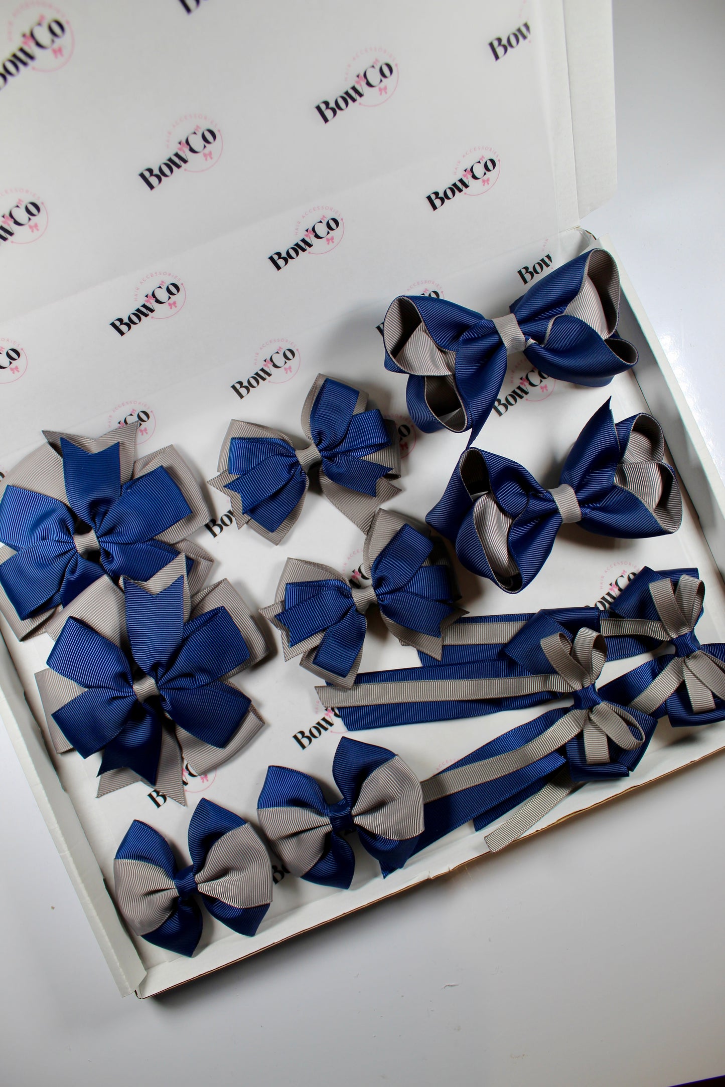 School Bundle 10 Bows - 5 Matching Pairs - Navy and Metal Grey